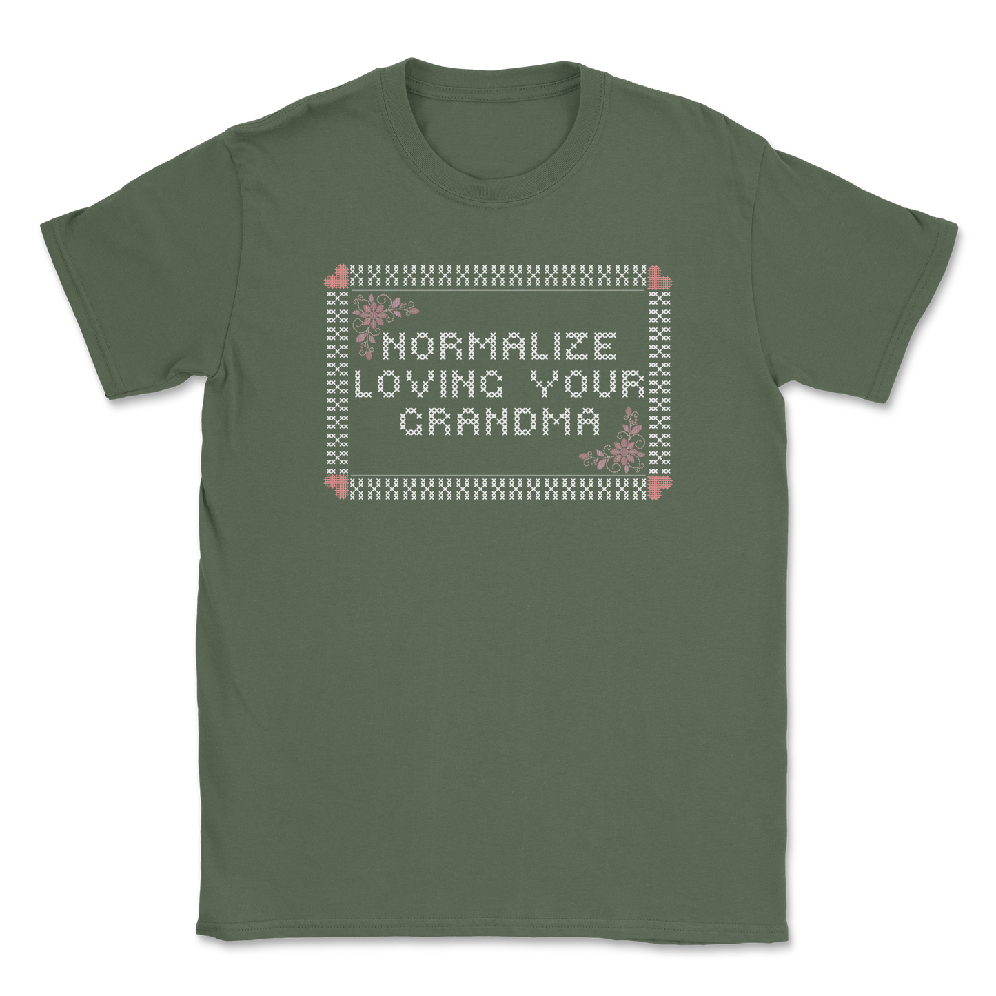 Heavy Blend T-Shirt Cross Stitch in Military Green