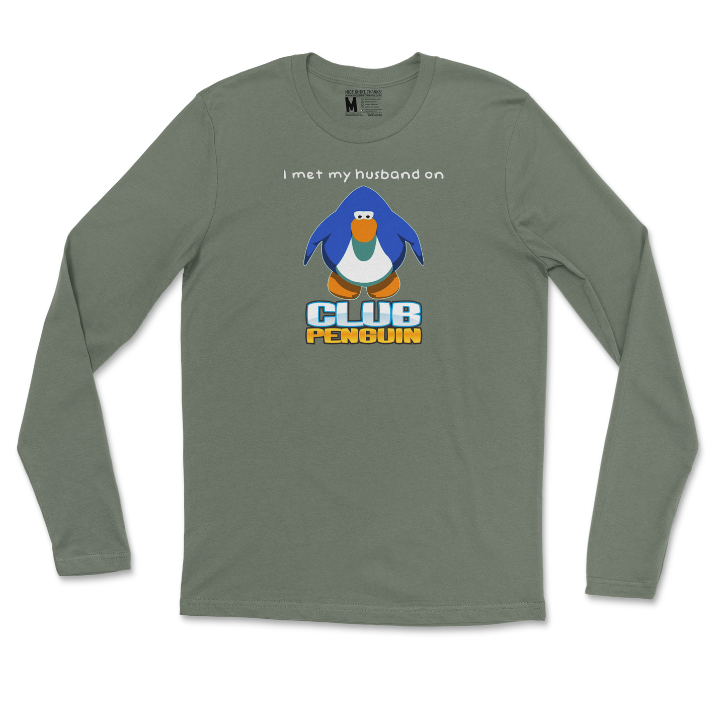 Gildan SoftStyle Long Sleeve Club Penguin Husband  in Military-Green
