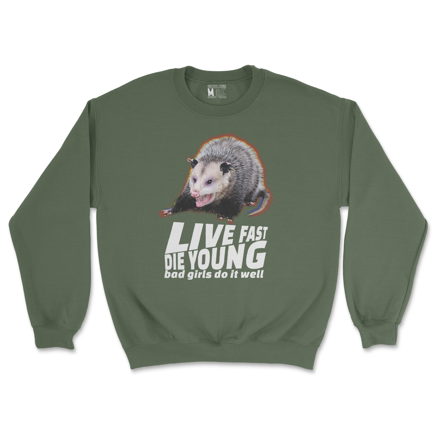 Gildan SoftStyle Crew Neck Live Fast Die Young in Military Green