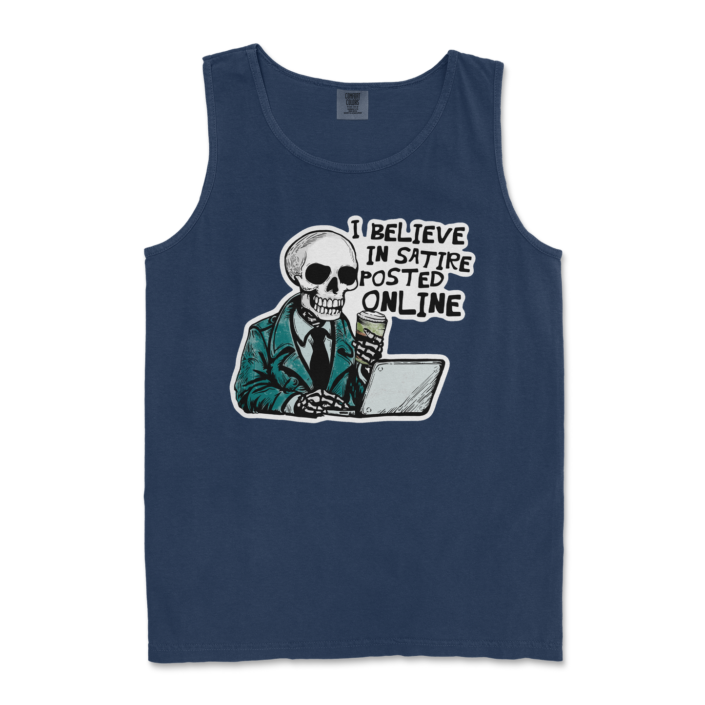 Comfort Colors Tank Top Believe in Satire in True Navy