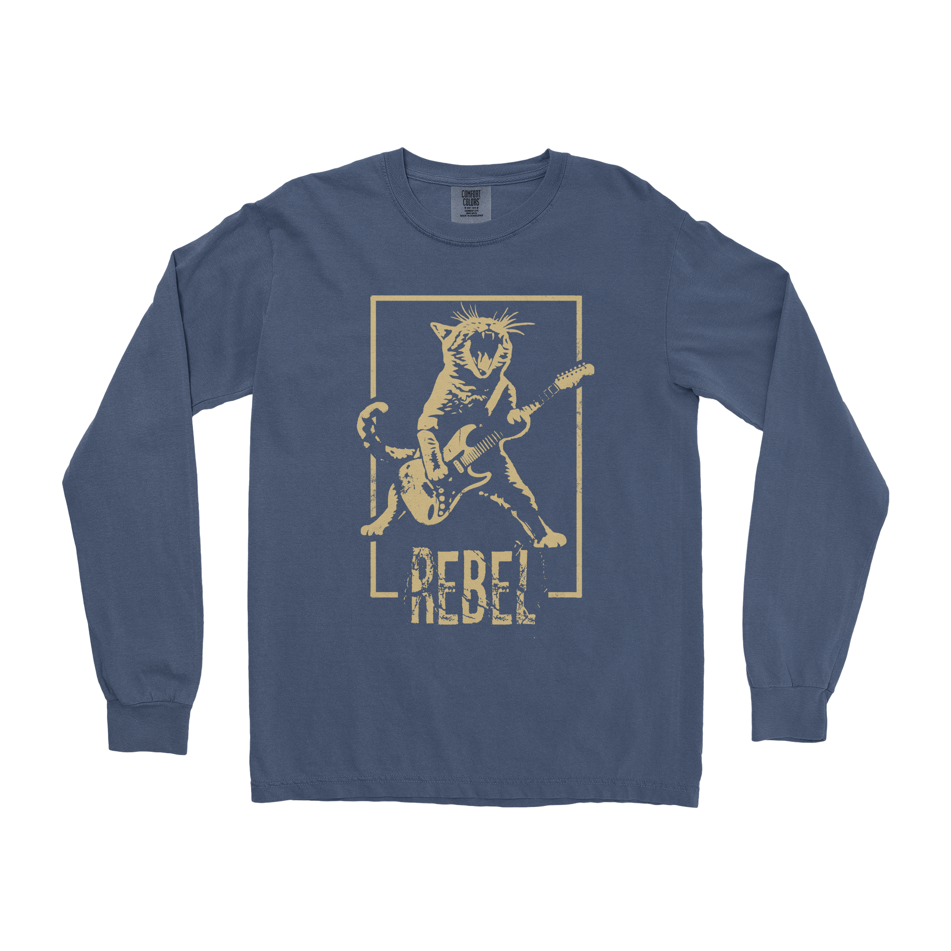 Comfort Colors Long Sleeve Rebel Kitty in Midnight