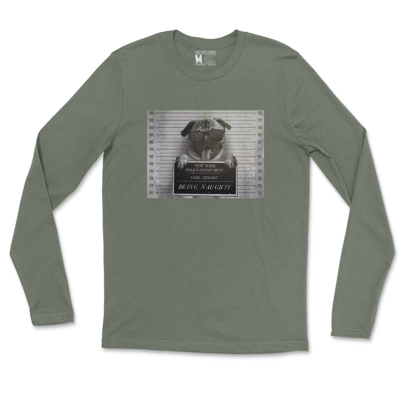 Gildan SoftStyle Long Sleeve Naughty Pug in Military Green