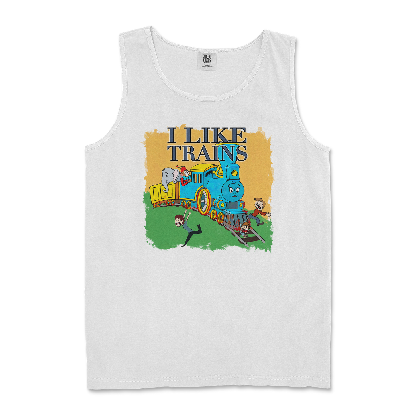 Comfort Colors Tank Top I Like Trains in White