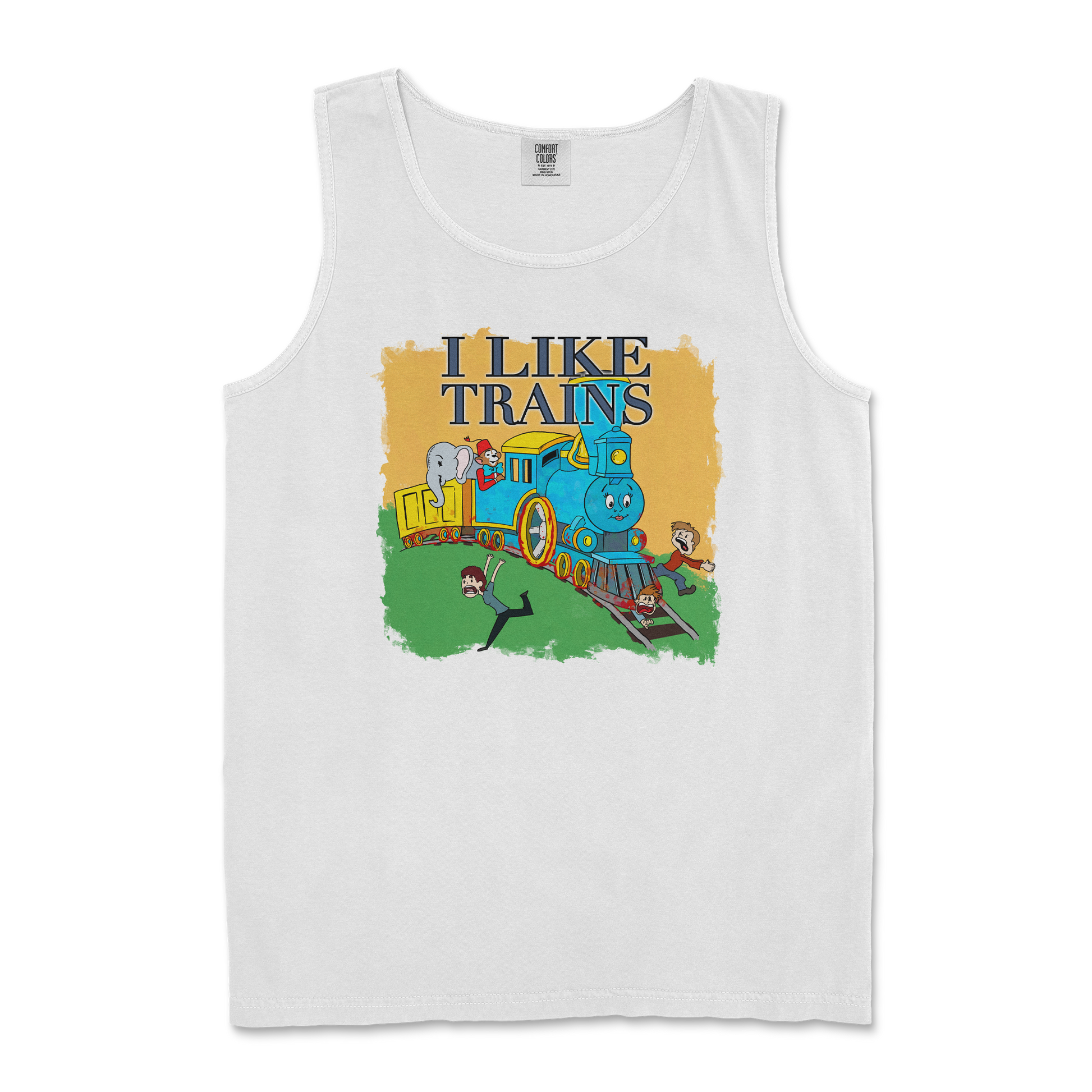 Comfort Colors Tank Top I Like Trains in White