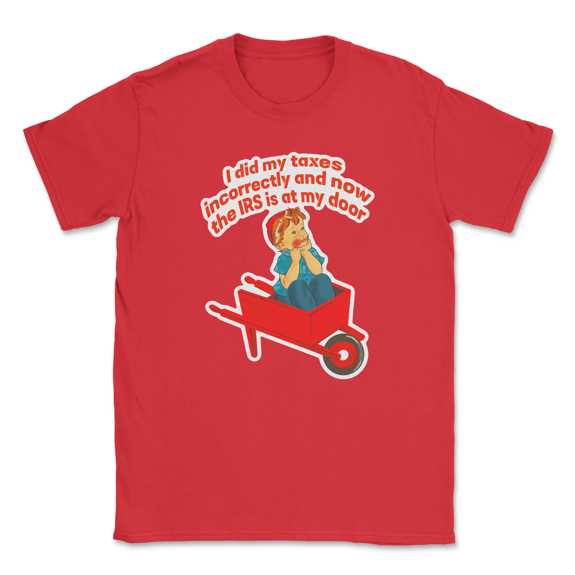 Heavy Blend T-Shirt Here Comes the IRS in Red