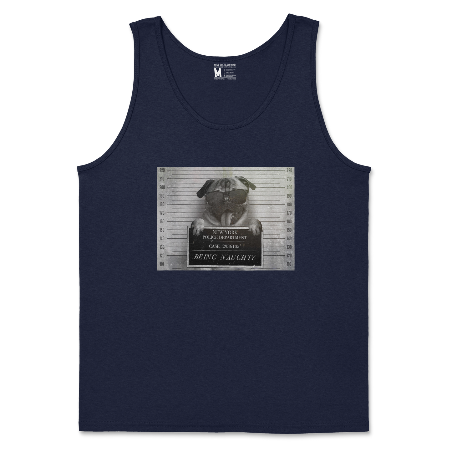 Gildan SoftStyle Tank Top Naughty Pug in Navy