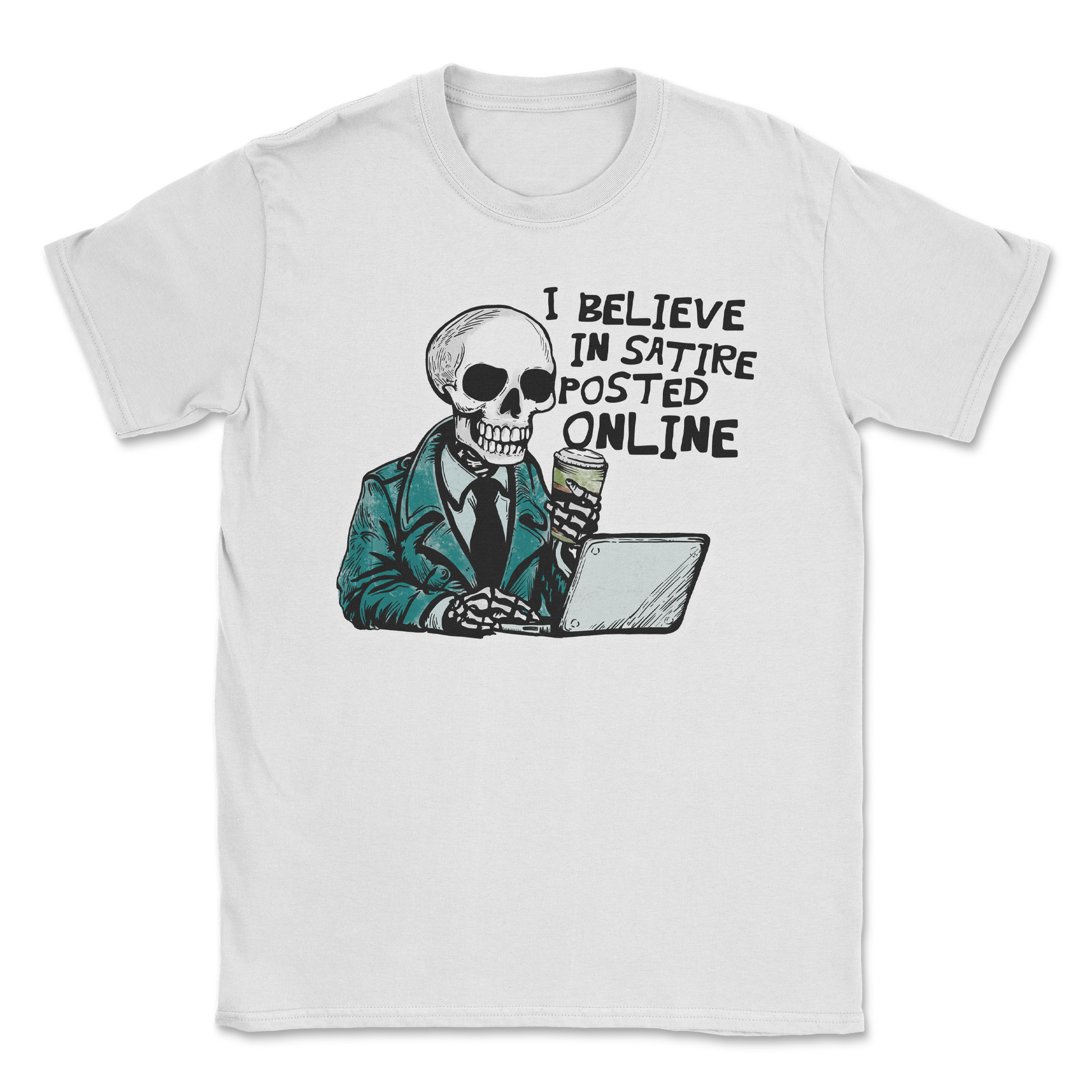 Heavy Blend T-Shirt Believe in Satire in White