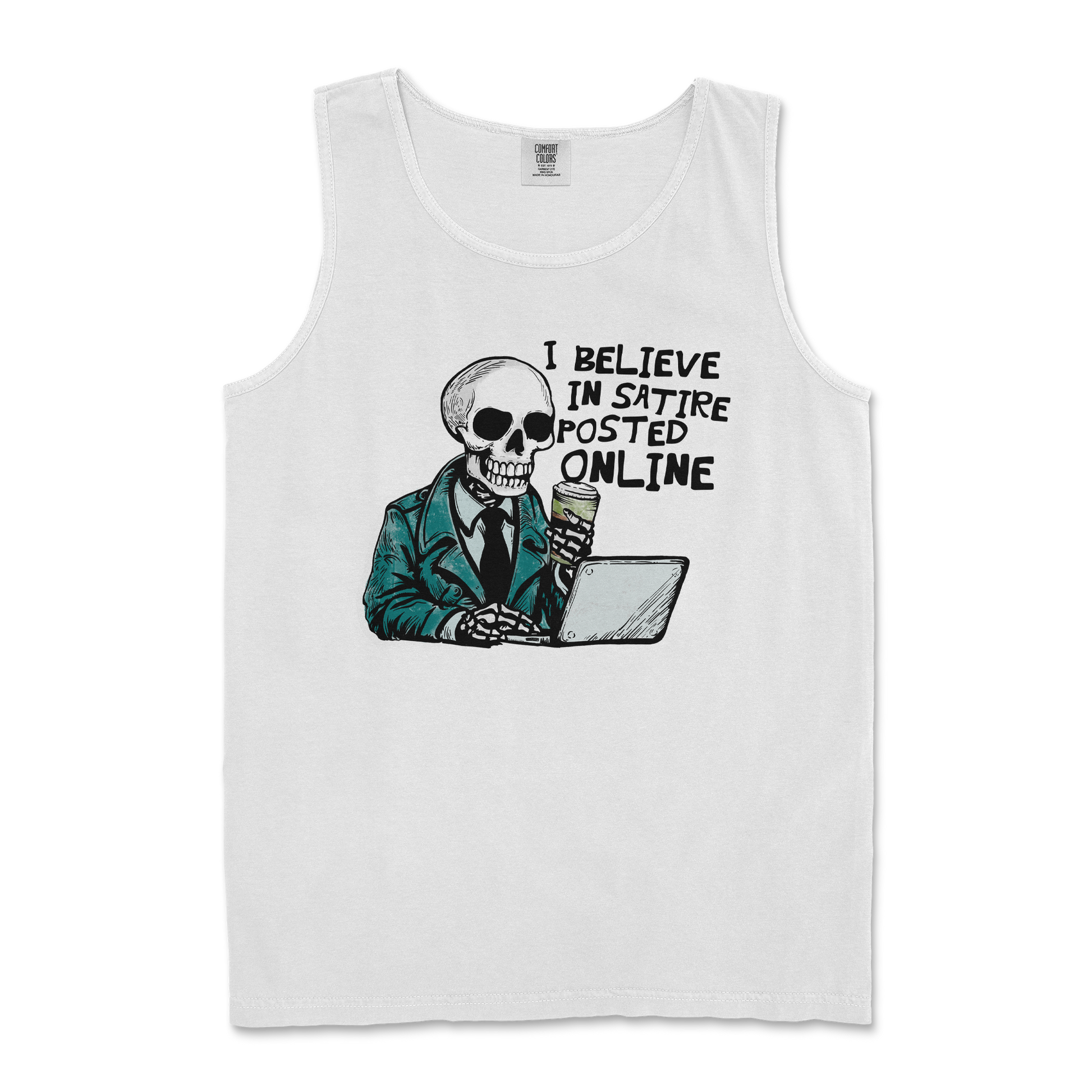 Comfort Colors Tank Top Believe in Satire in White