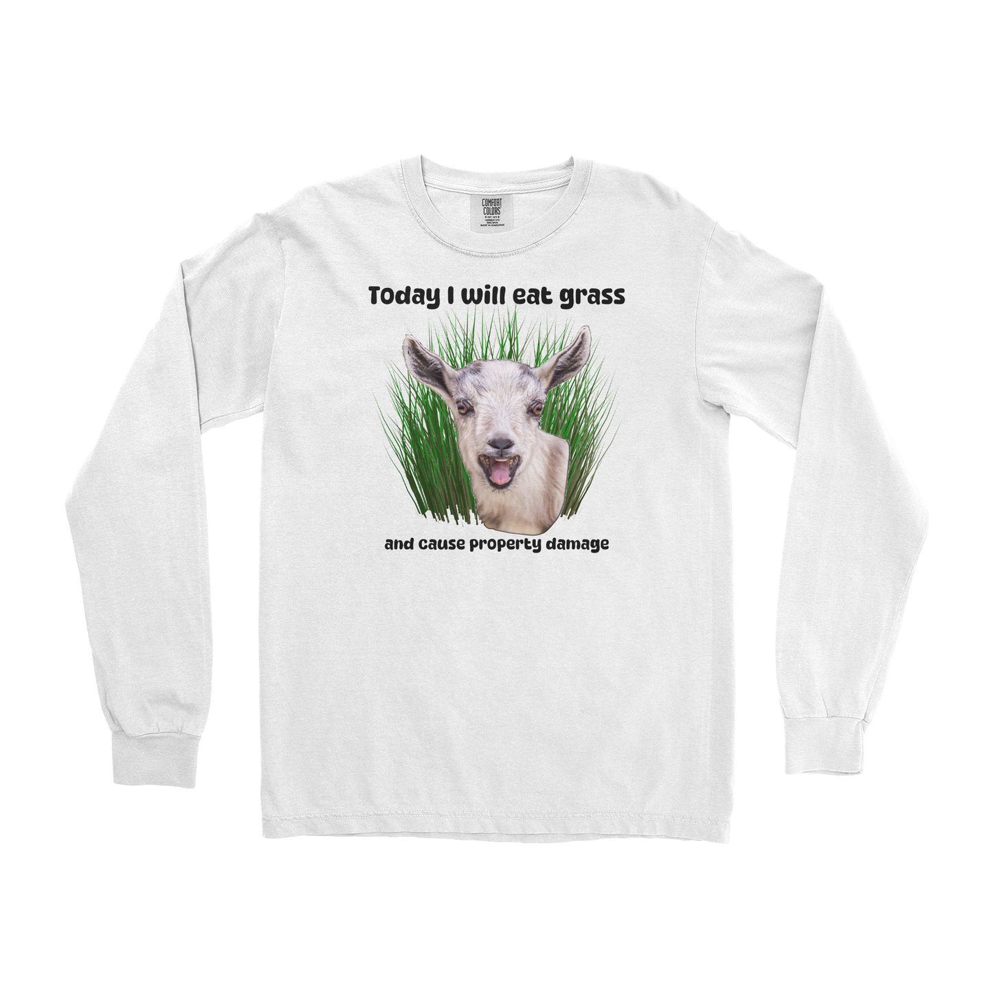 Comfort Colors Long Sleeve Crazy Goat in White