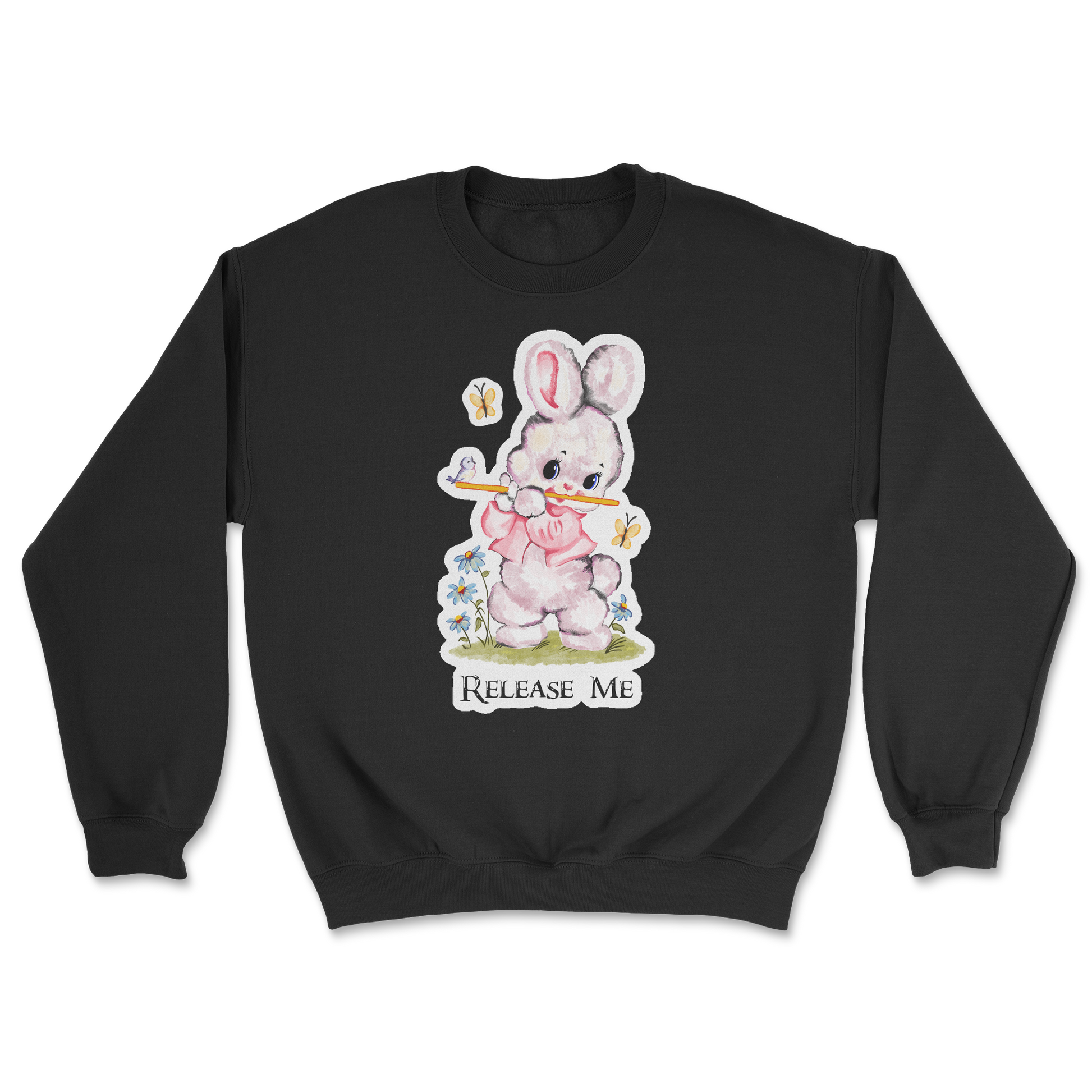 Heavy Blend Crew Neck Cute Bunny in Black