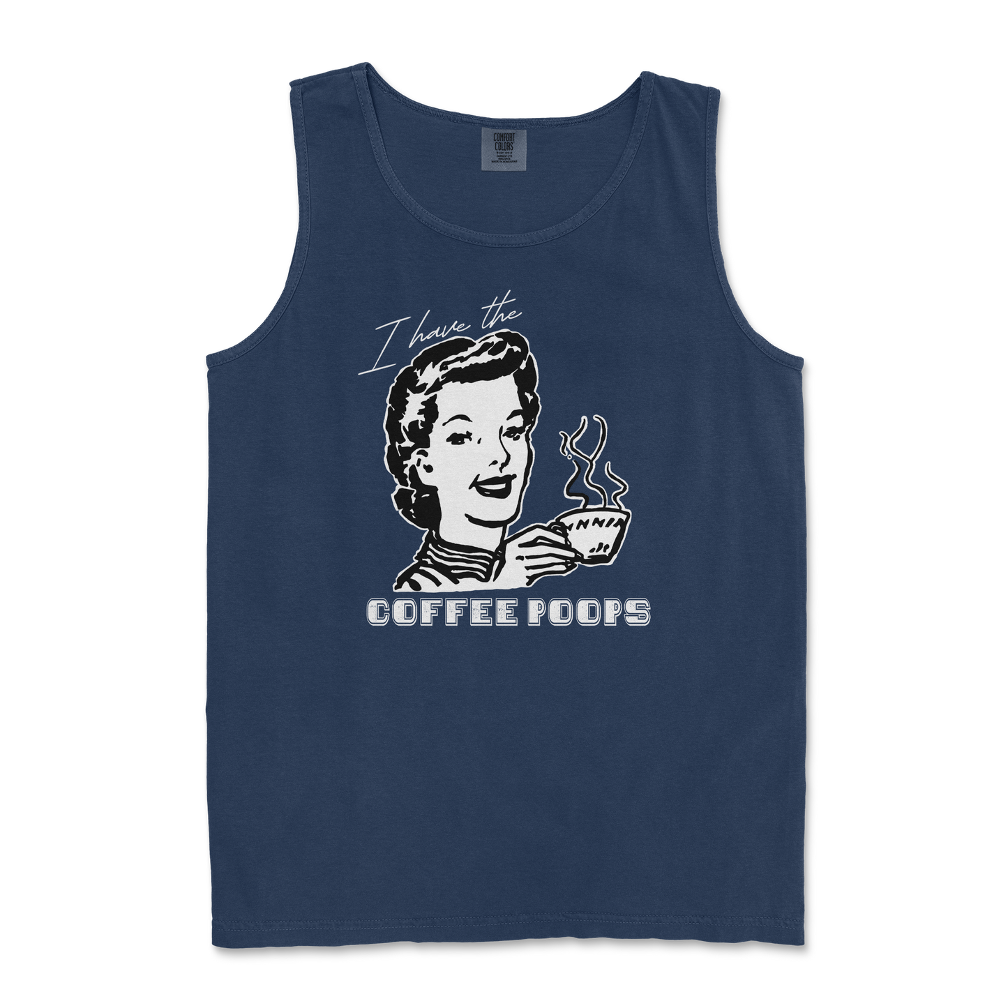 Comfort Colors Tank Top Coffee Poops in True-Navy