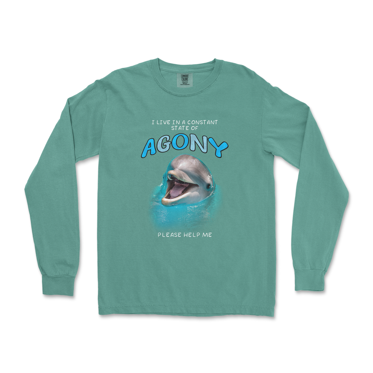 Comfort Colors Long Sleeve Agony Dolphin in LightGreen
