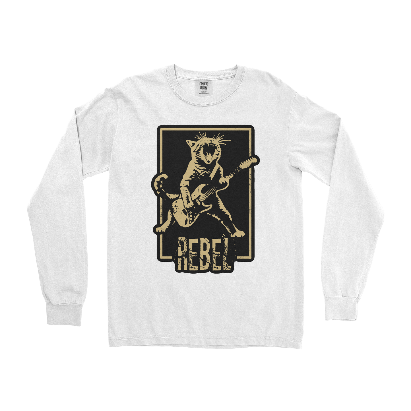 Comfort Colors Long Sleeve Rebel Kitty in White