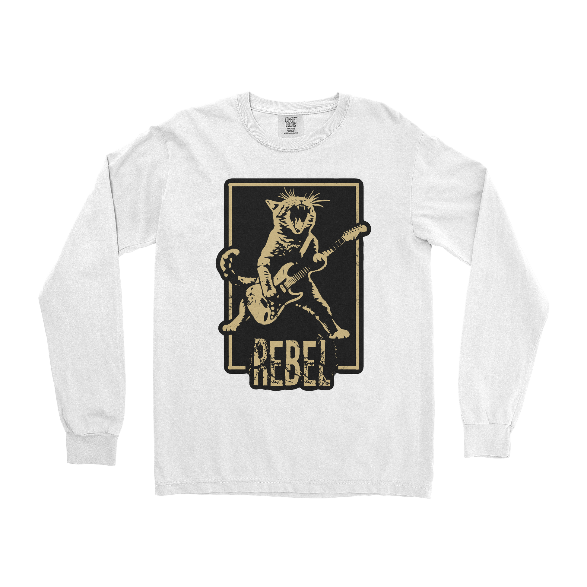 Comfort Colors Long Sleeve Rebel Kitty in White