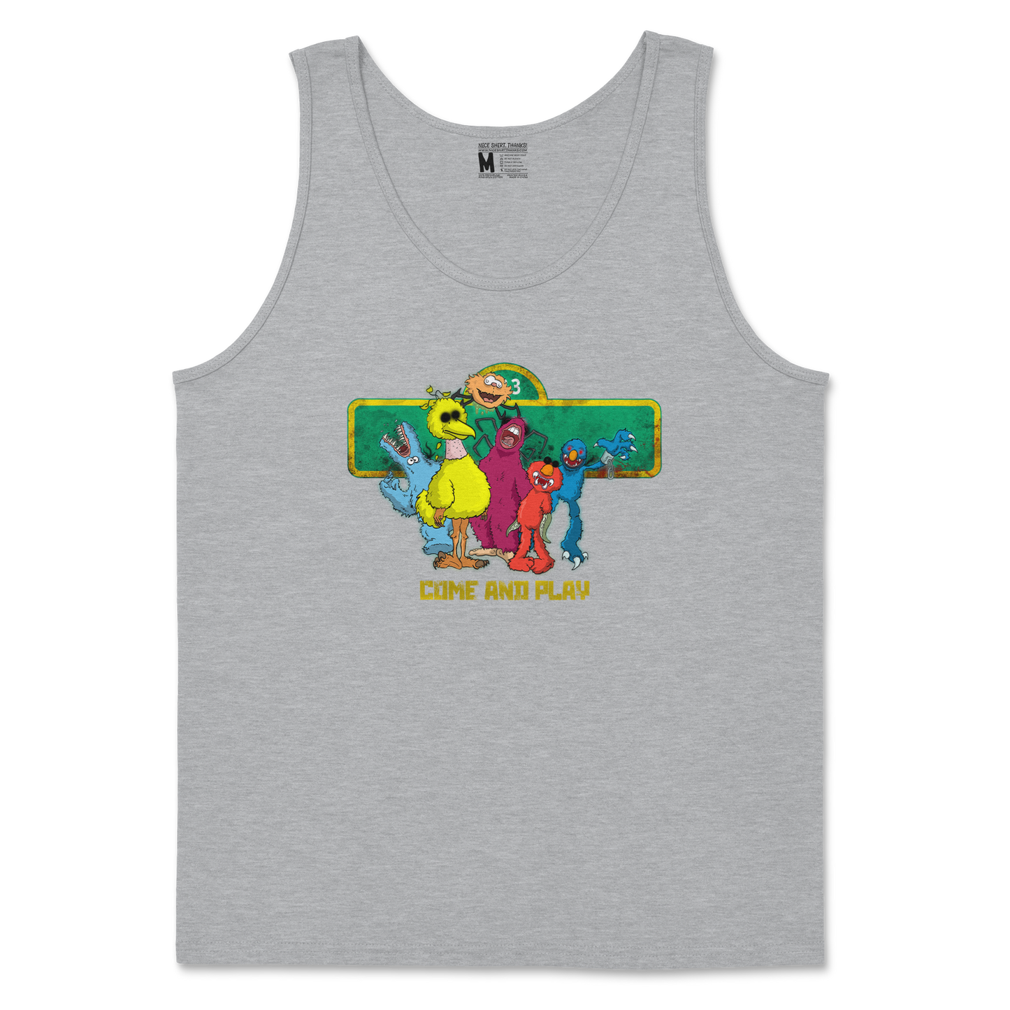 Gildan SoftStyle Tank Top Cursed Sesame Street in Sports Grey