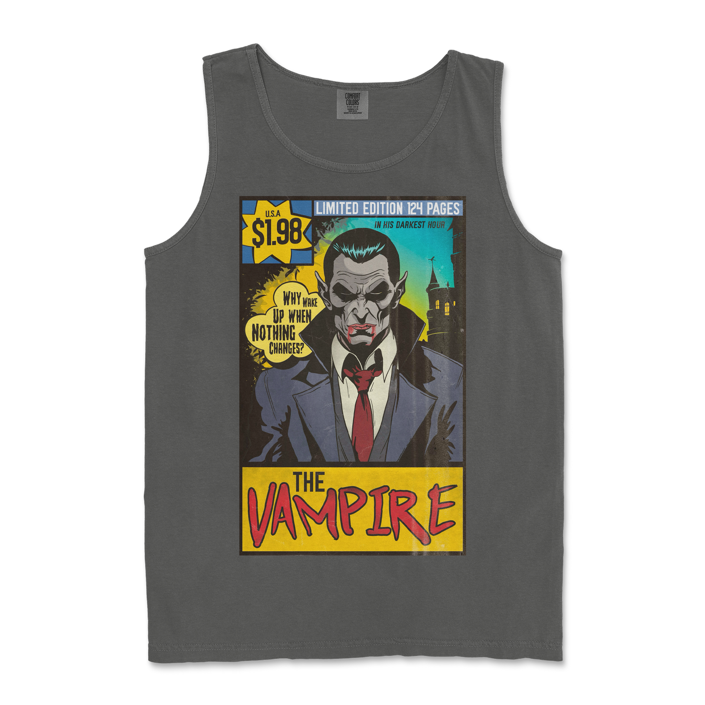 Comfort Colors Tank Top Sad Vampire in Pepper