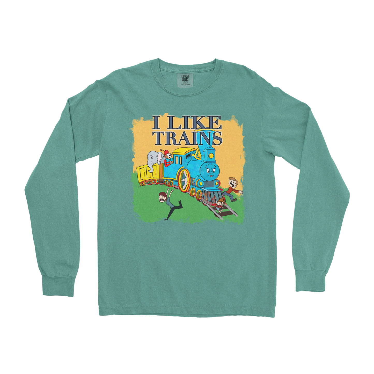 Comfort Colors Long Sleeve I Like Trains in Light Green