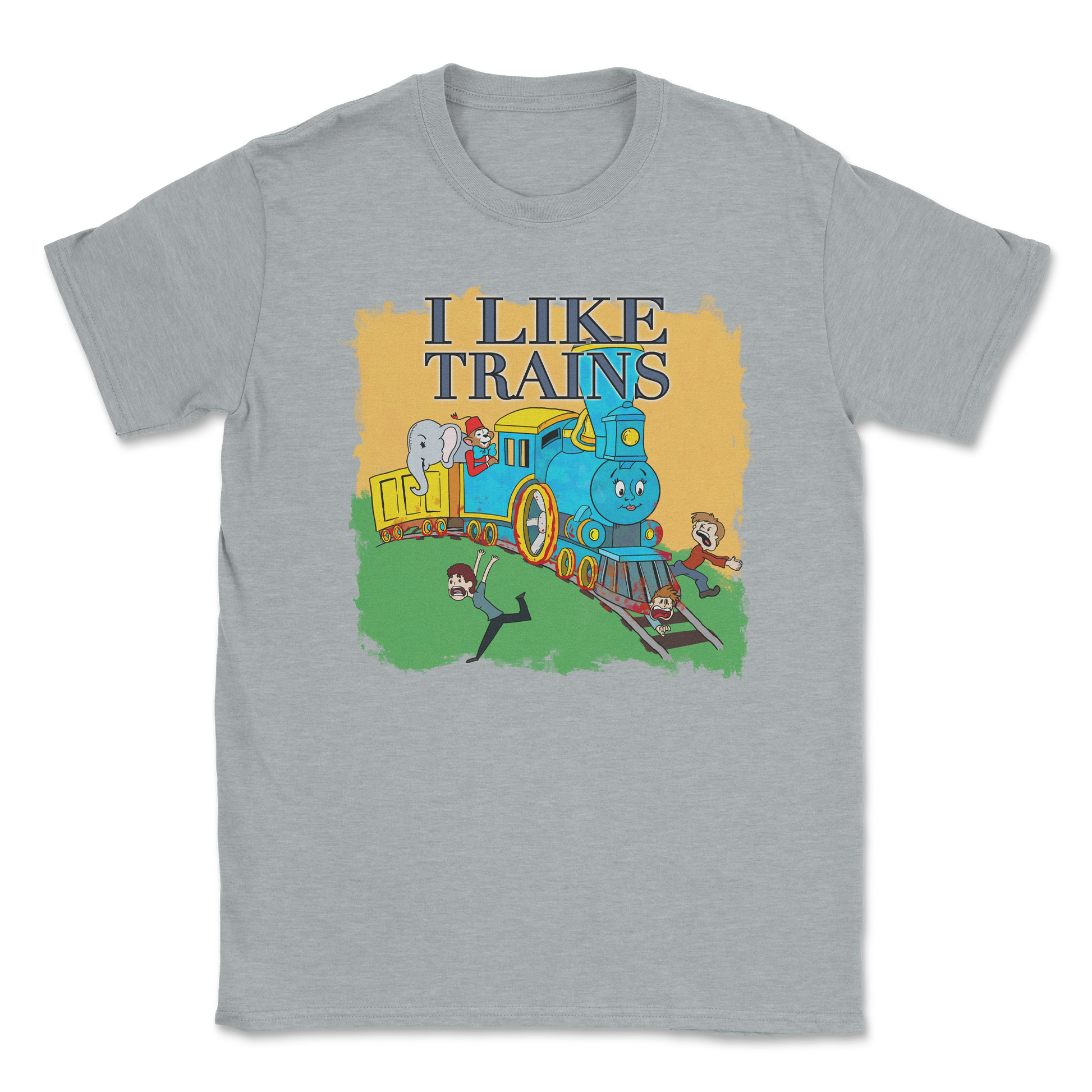 Heavy Blend T-Shirt I Like Trains in Sports Grey