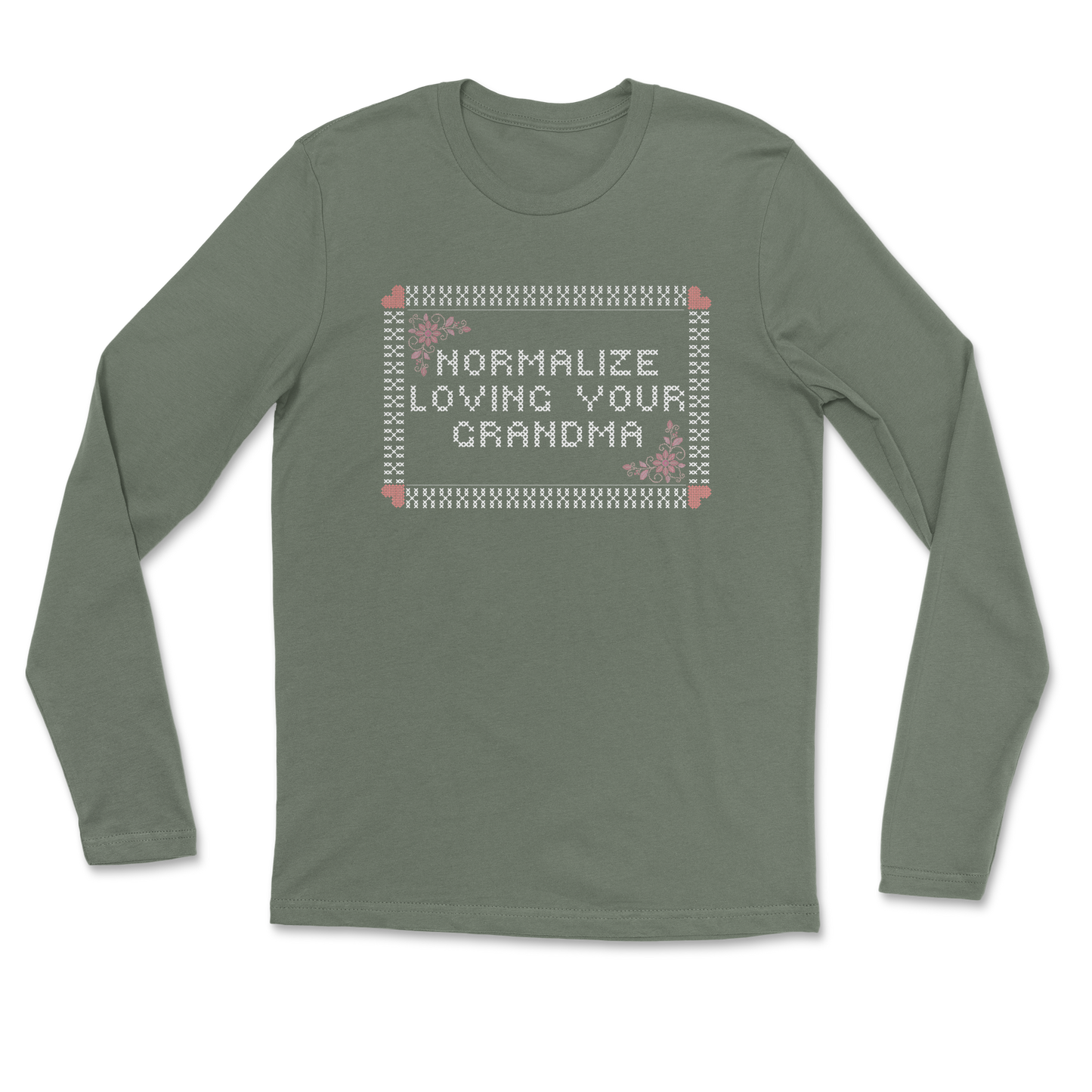 Heavy Blend Long Sleeve Cross Stitch in Military Green