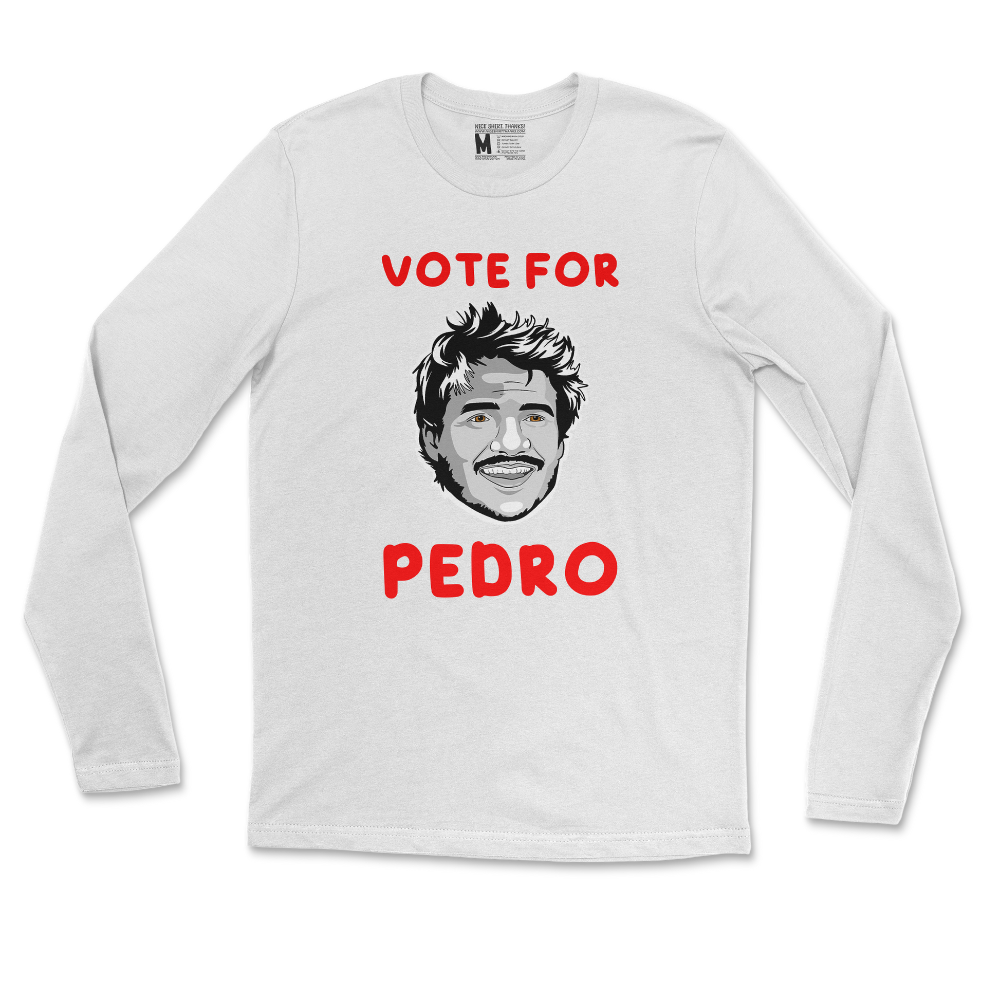 Gildan SoftStyle Long Sleeve Vote For Pedro in White