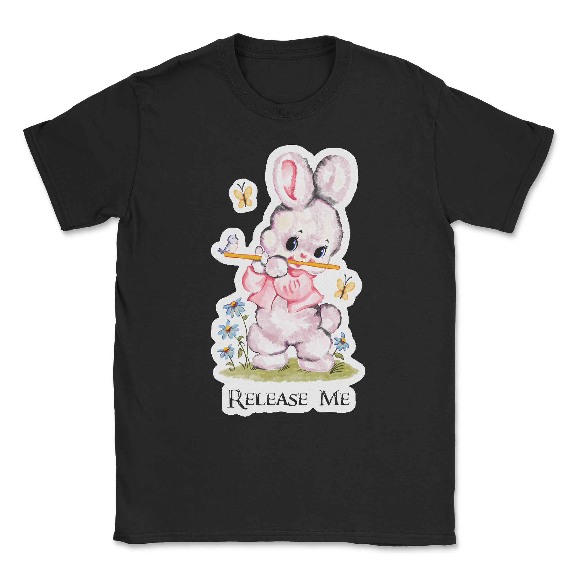 Heavy Blend T-Shirt Cute Bunny in Black