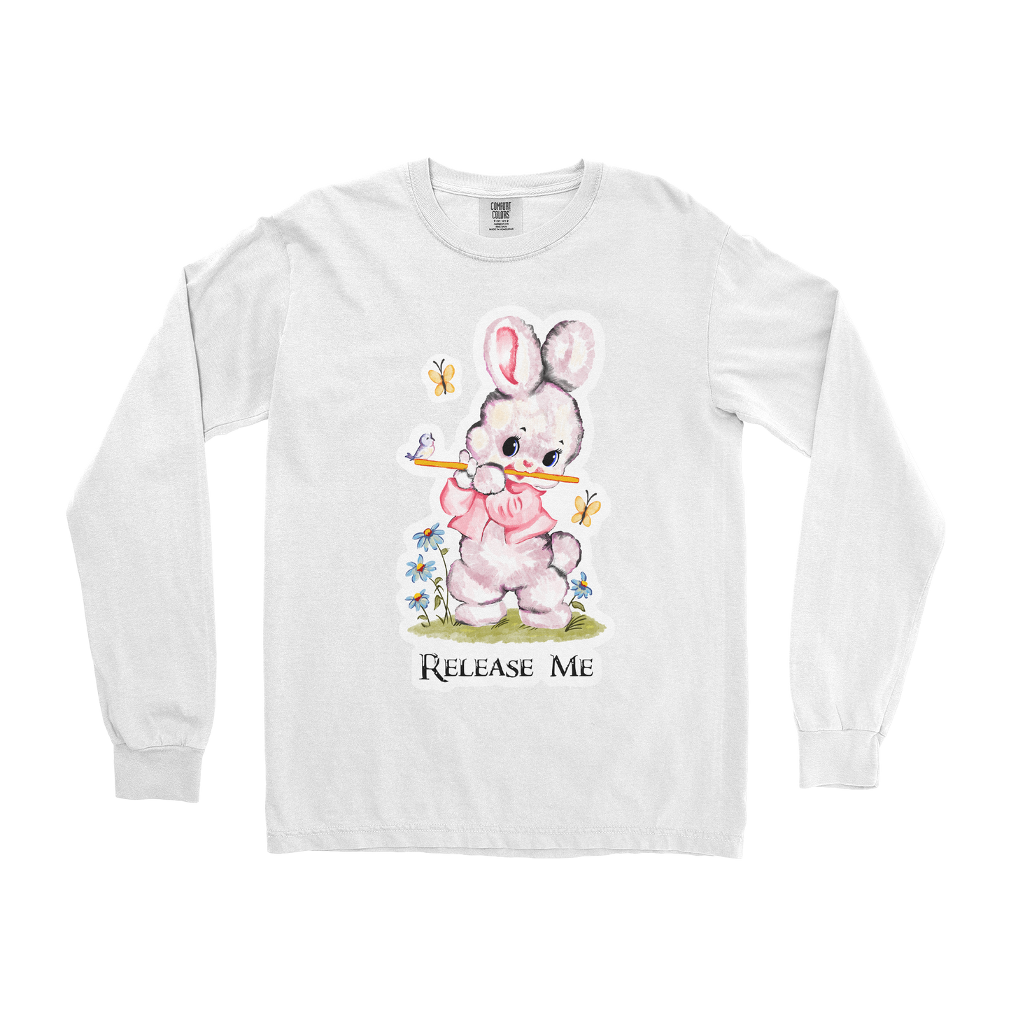 Comfort Colors Long Sleeve Cute Bunny in White