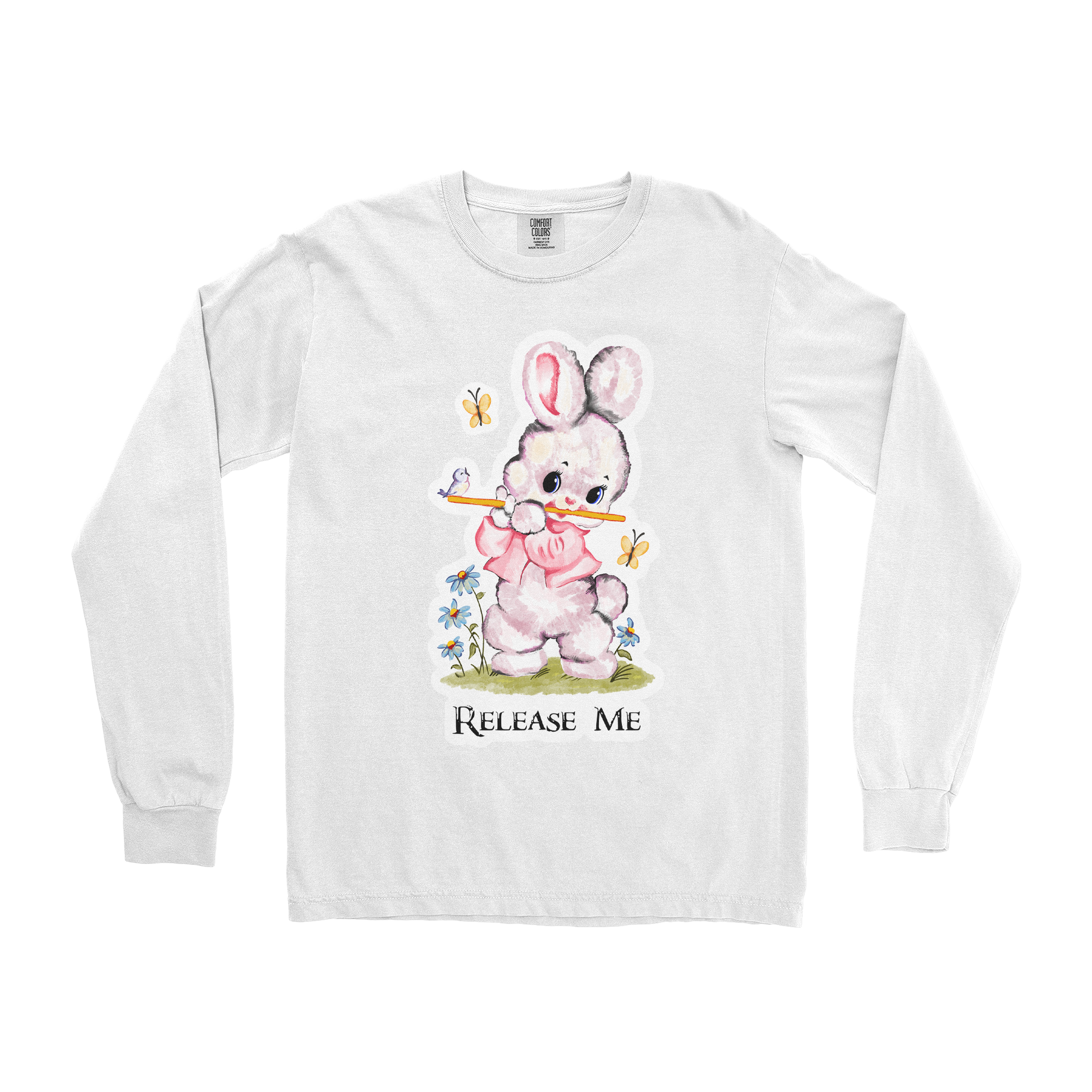 Comfort Colors Long Sleeve Cute Bunny in White