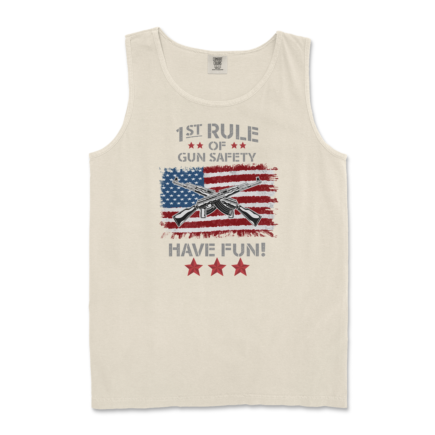 Comfort Colors Tank Top 1st Rule of Gun Safety in Ivory