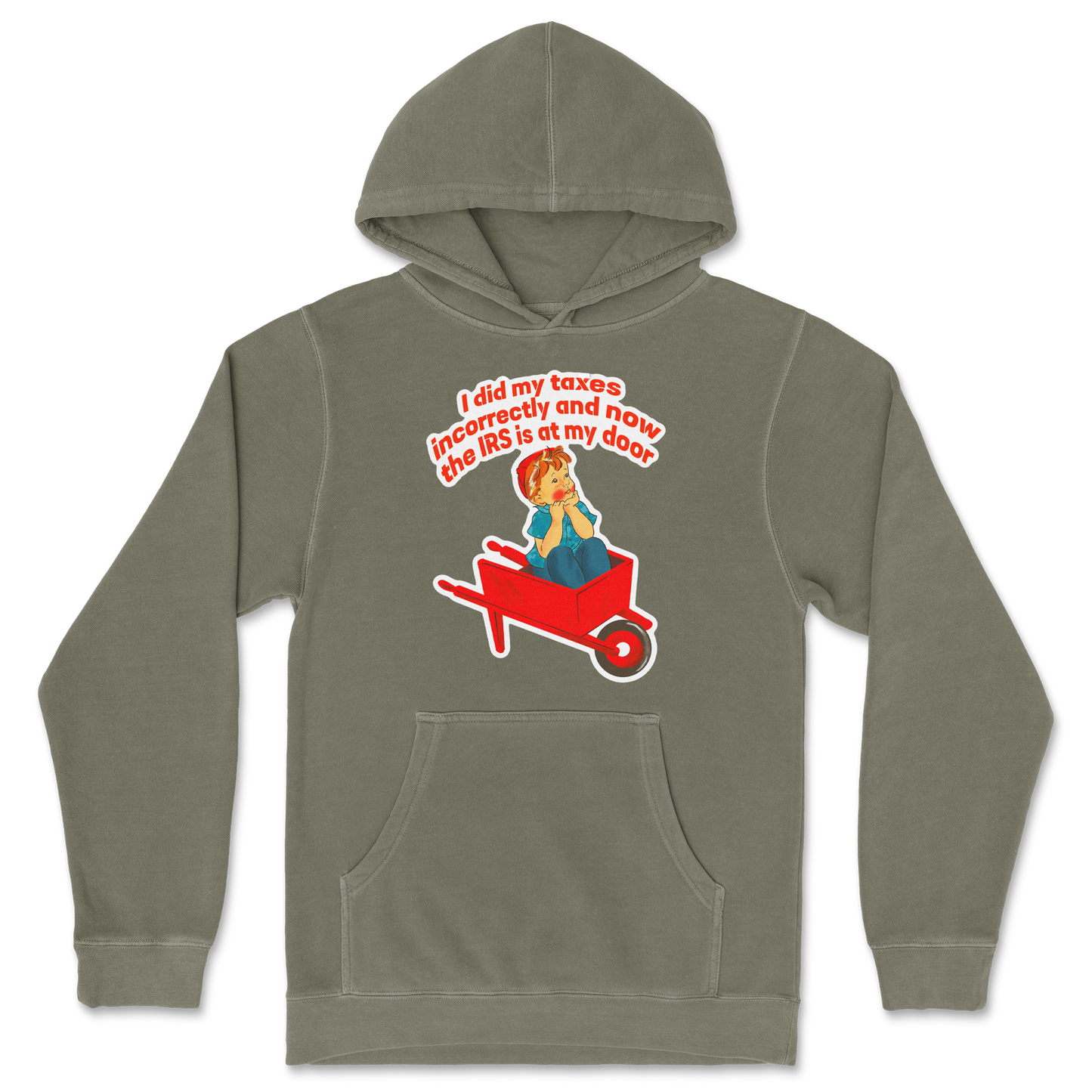 Independent Clothing Co. Hoodie Here Comes the IRS in Olive