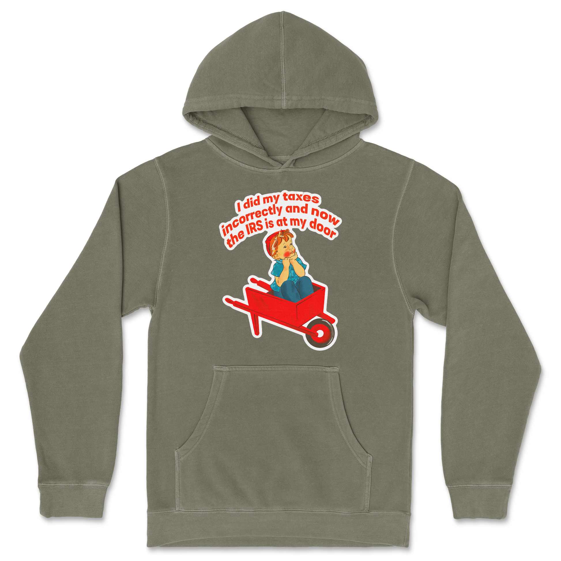 Independent Clothing Co. Hoodie Here Comes the IRS in Olive