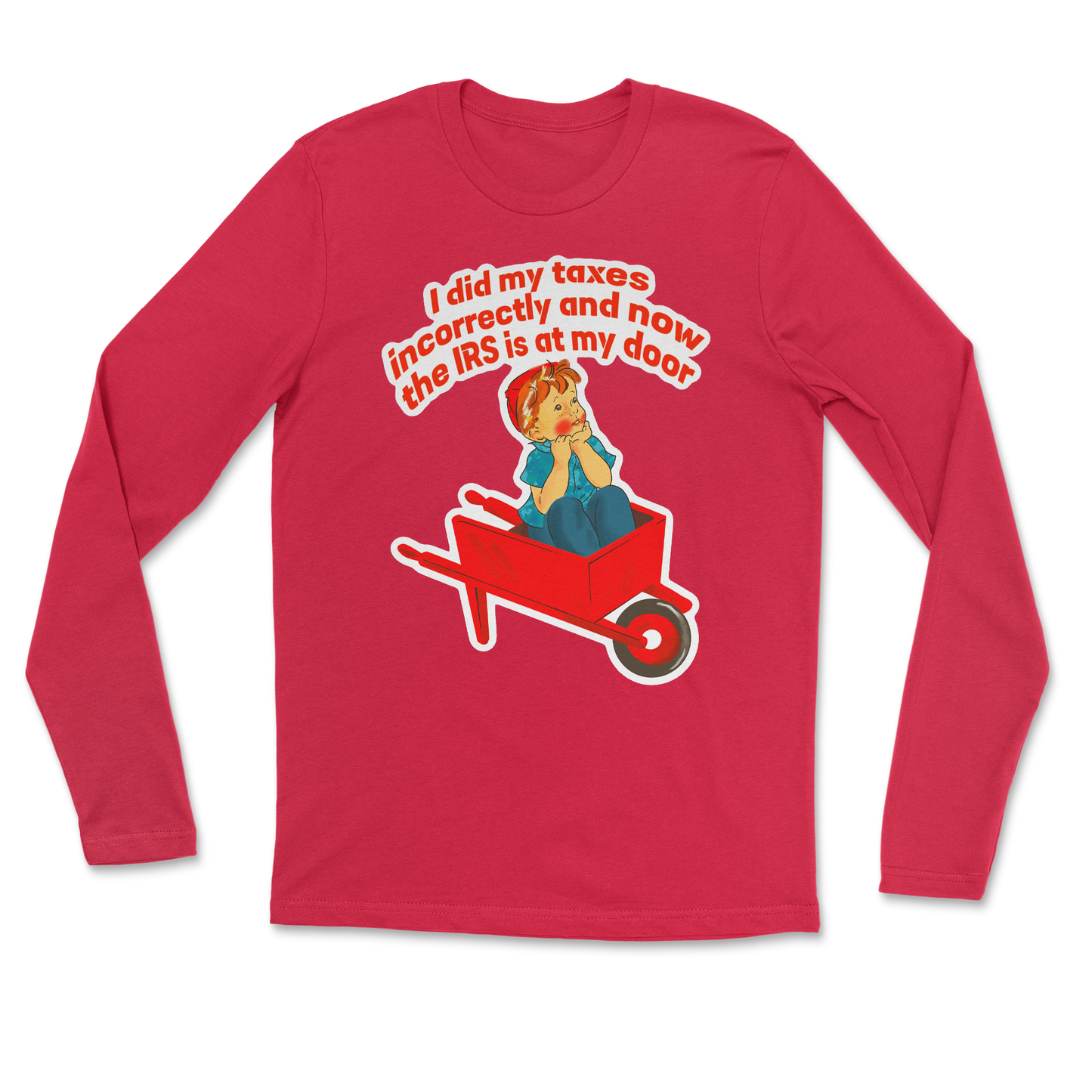 Heavy Blend Long Sleeve Here Comes the IRS in Red