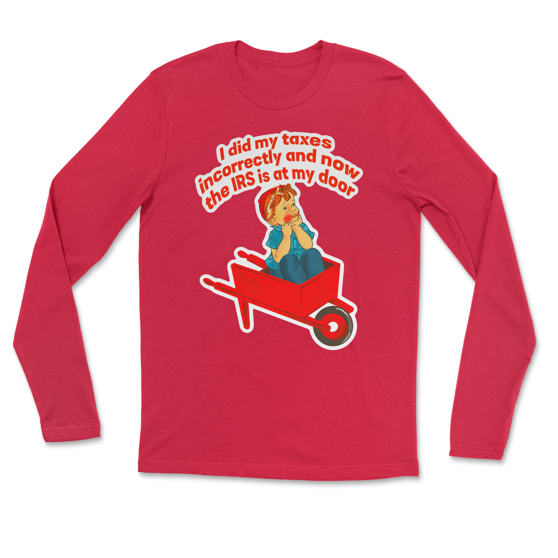 Heavy Blend Long Sleeve Here Comes the IRS in Red