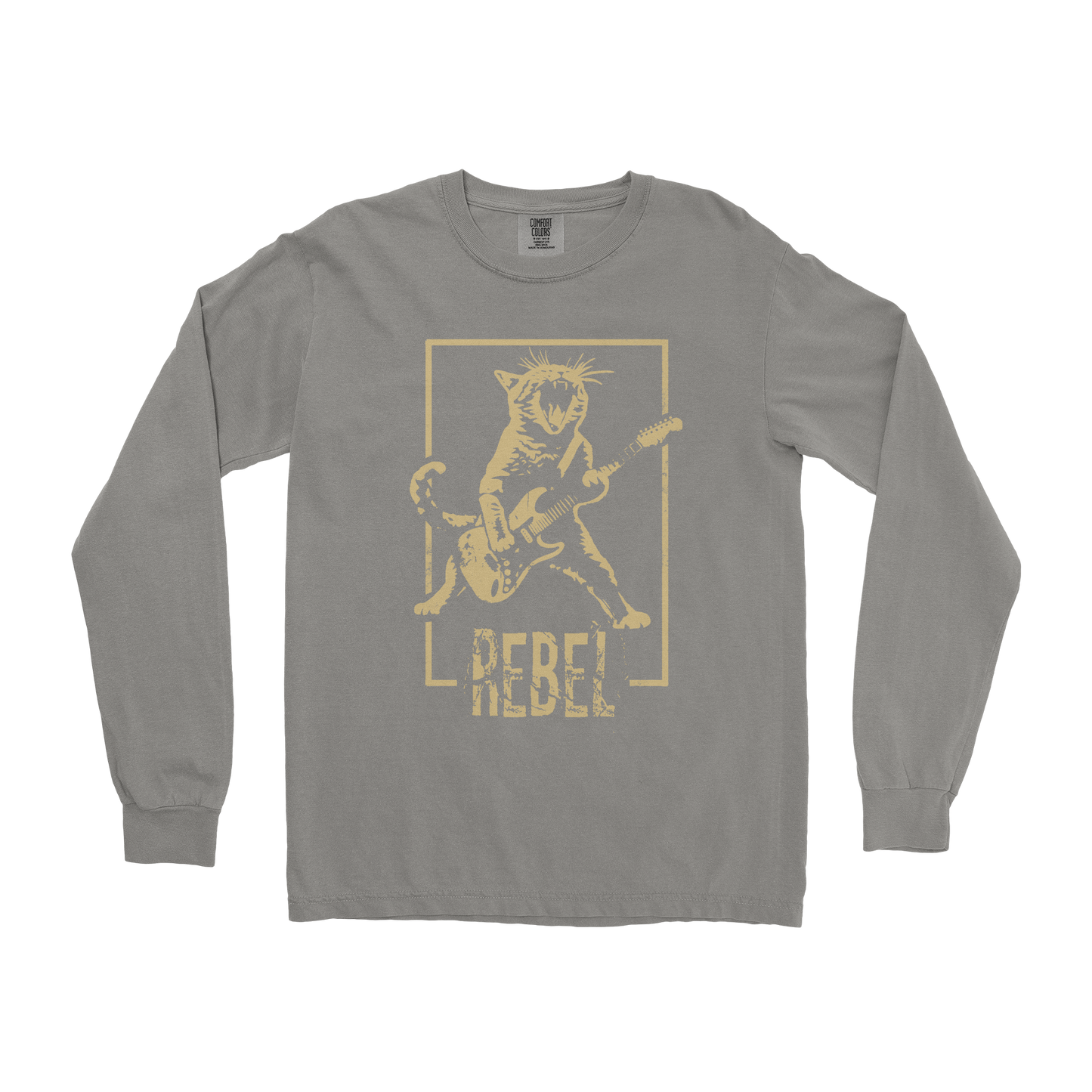 Comfort Colors Long Sleeve Rebel Kitty in Grey