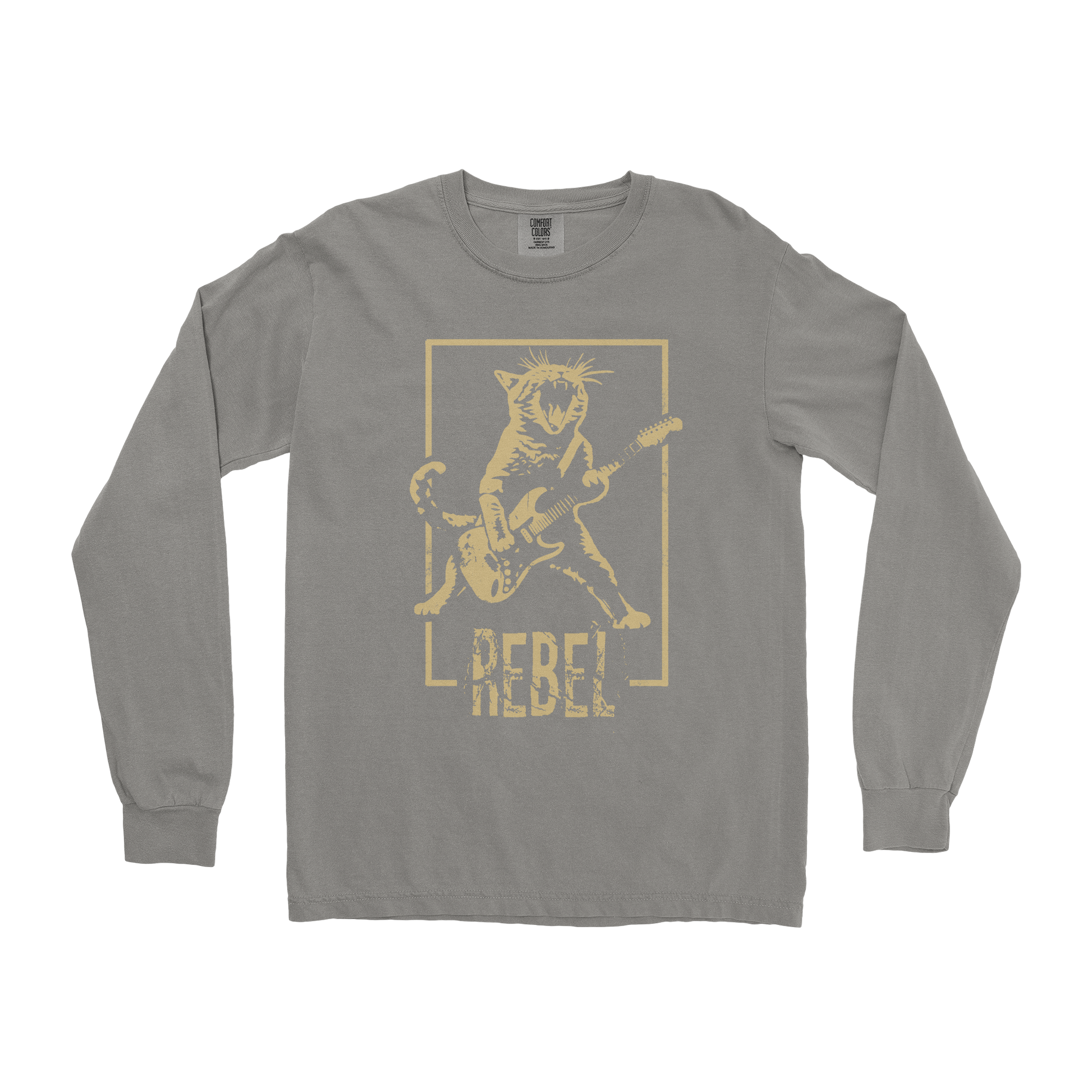 Comfort Colors Long Sleeve Rebel Kitty in Grey