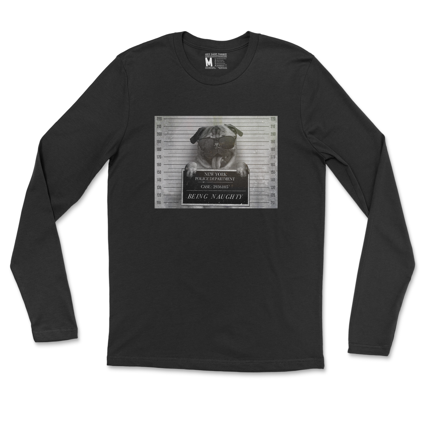Gildan SoftStyle Long Sleeve Naughty Pug in Black