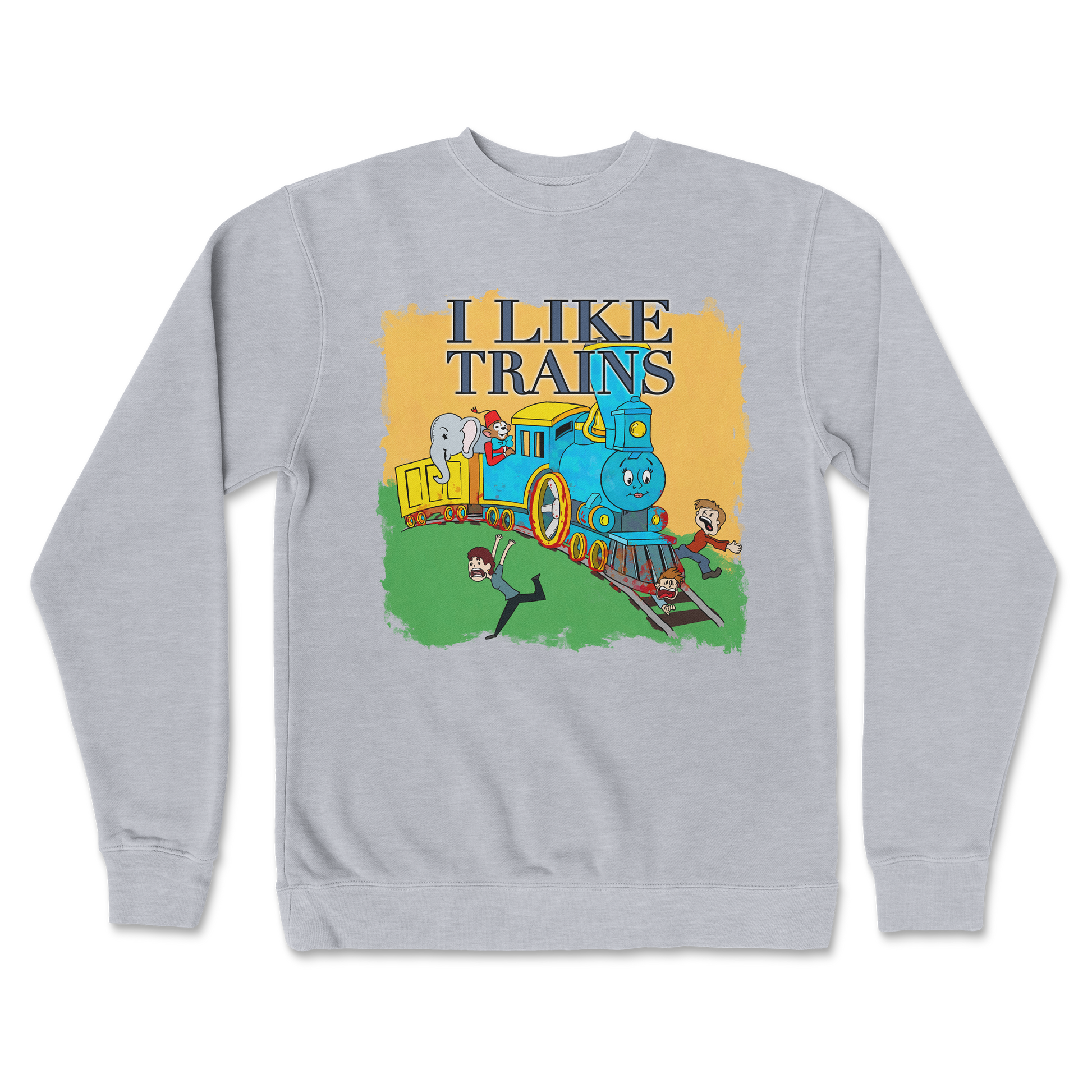 Independent Clothing Co. Crew Neck I Like Trains in Grey Heather