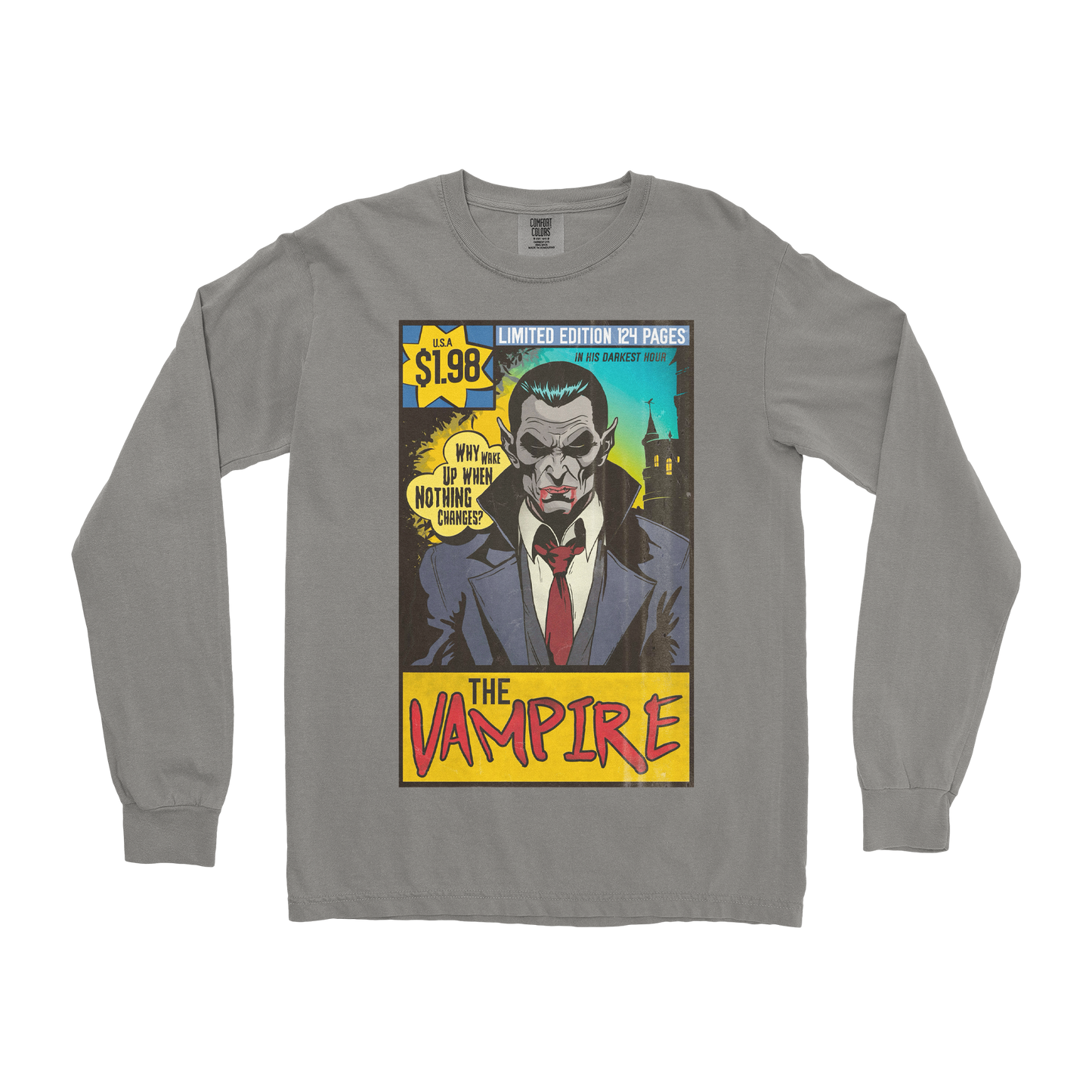 Comfort Colors Long Sleeve Sad Vampire in Grey