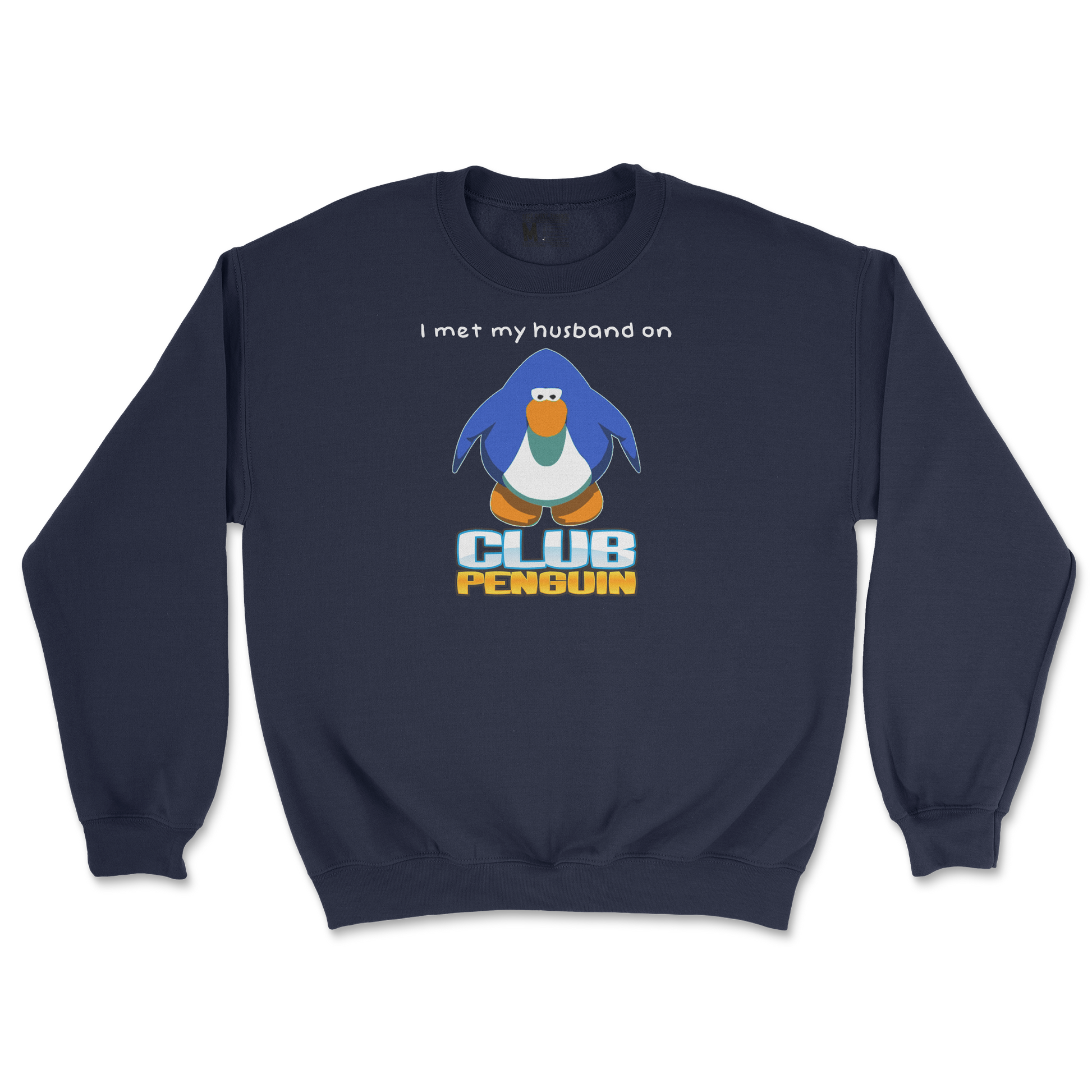 Gildan SoftStyle Crew Neck Club Penguin Husband  in Navy