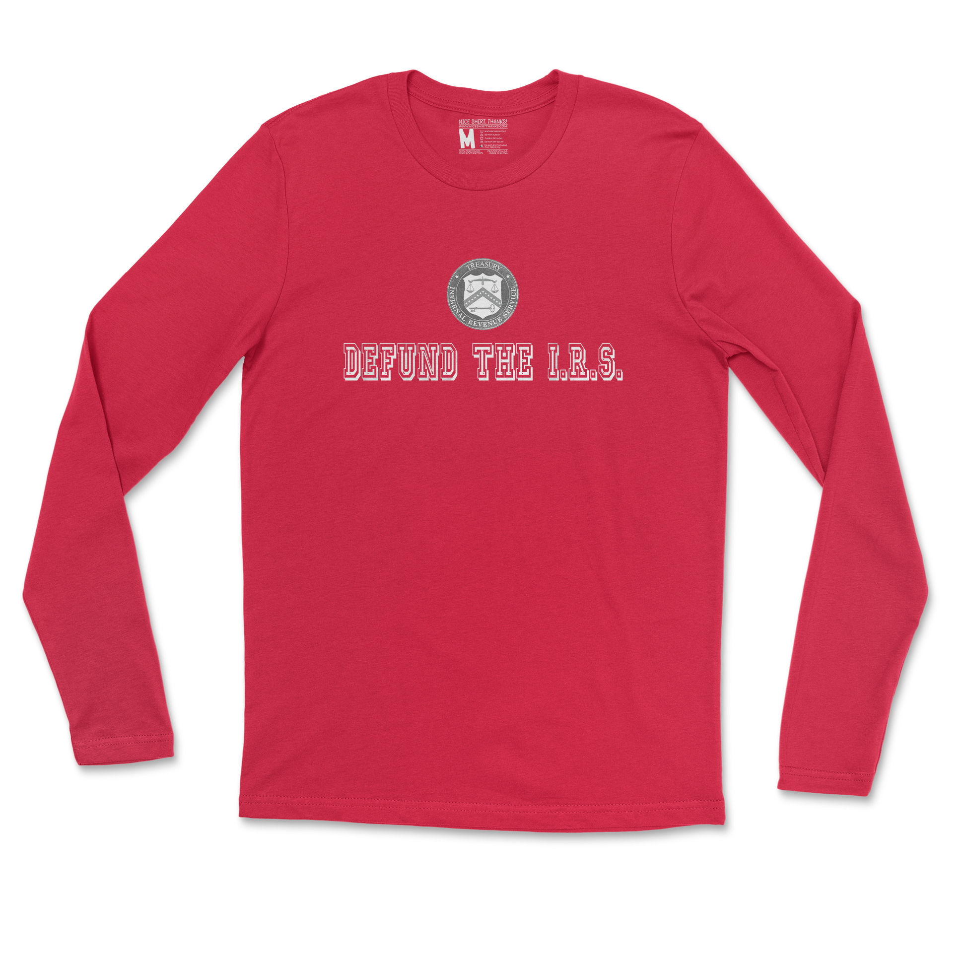 Gildan SoftStyle Long Sleeve Defund The I.R.S. in Red