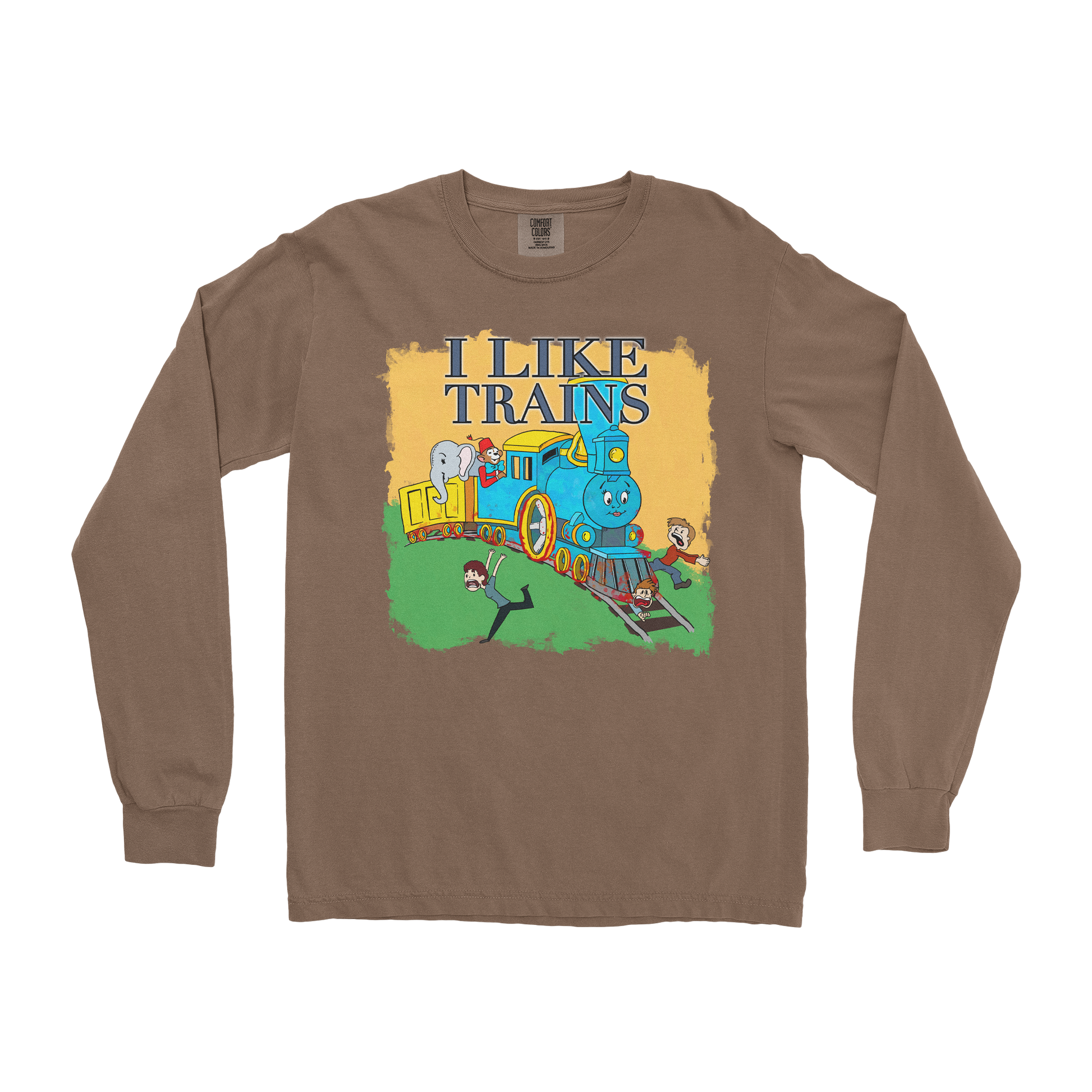 Comfort Colors Long Sleeve I Like Trains in Espresso