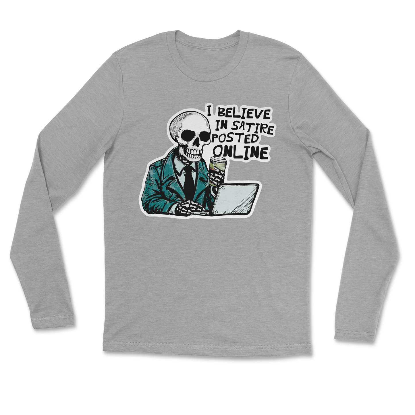 Heavy Blend Long Sleeve Believe in Satire in Grey Heather