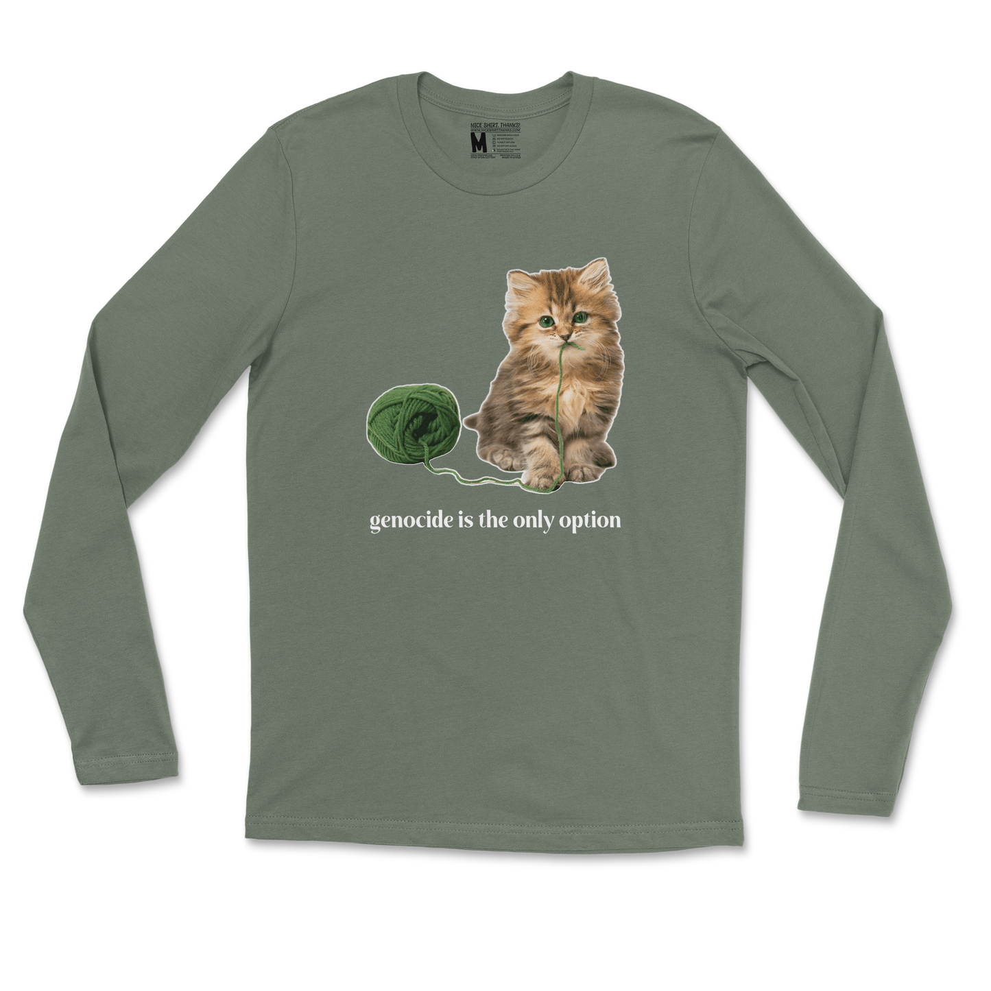 Gildan SoftStyle Long Sleeve Genocide Kitty  in Military-Green