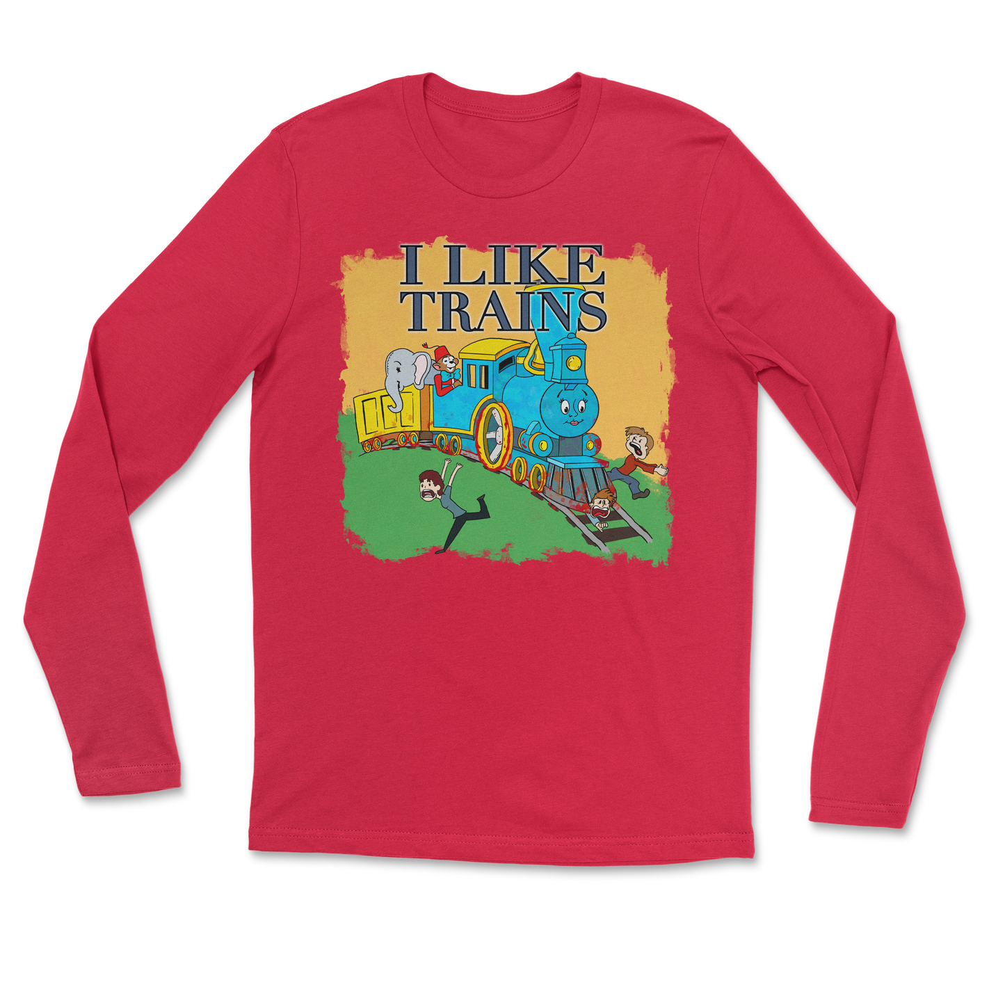 Heavy Blend Long Sleeve I Like Trains in Red