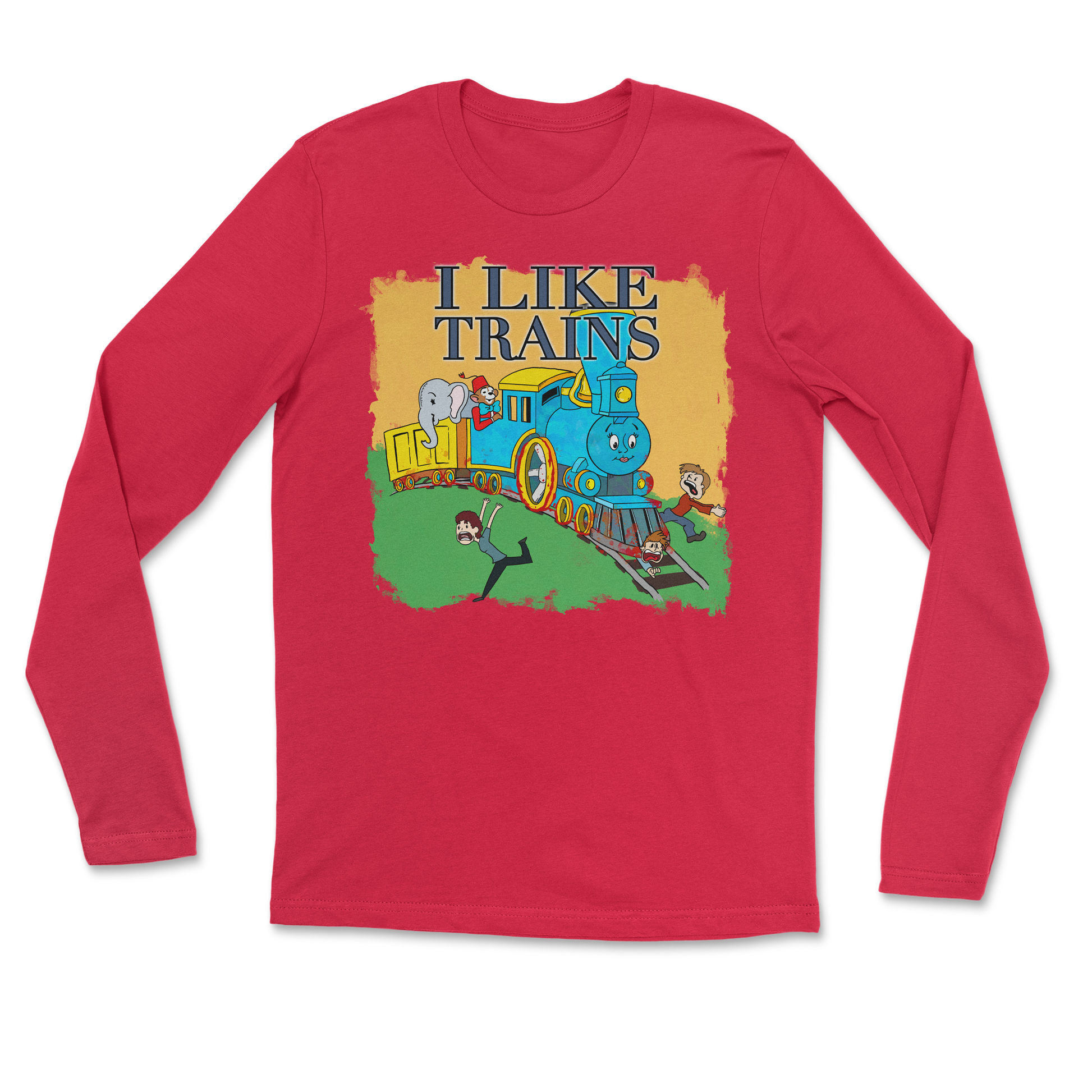 Heavy Blend Long Sleeve I Like Trains in Red