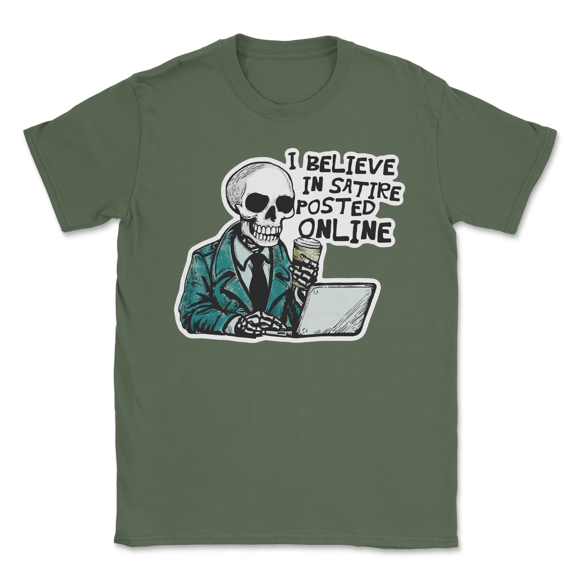 Heavy Blend T-Shirt Believe in Satire in Military Green