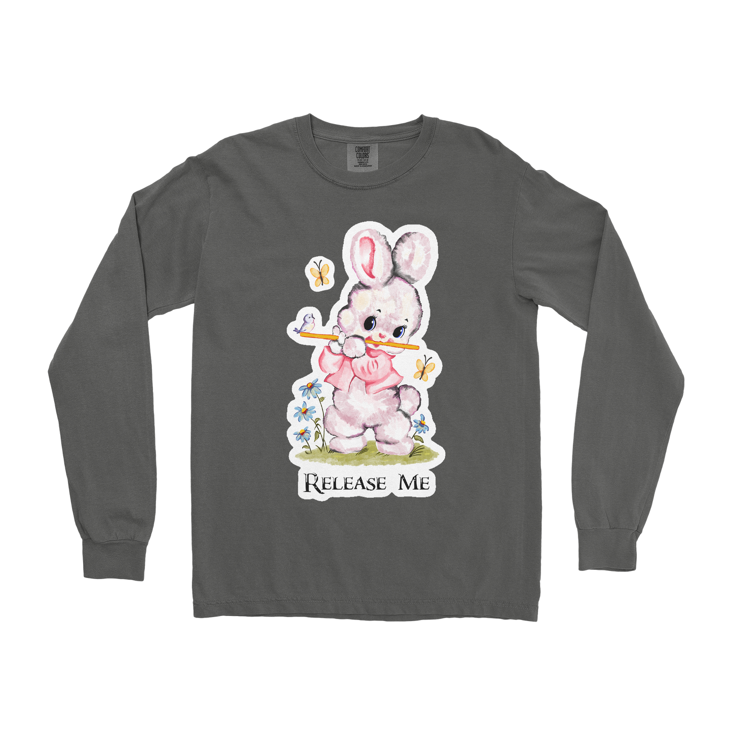 Comfort Colors Long Sleeve Cute Bunny in Pepper