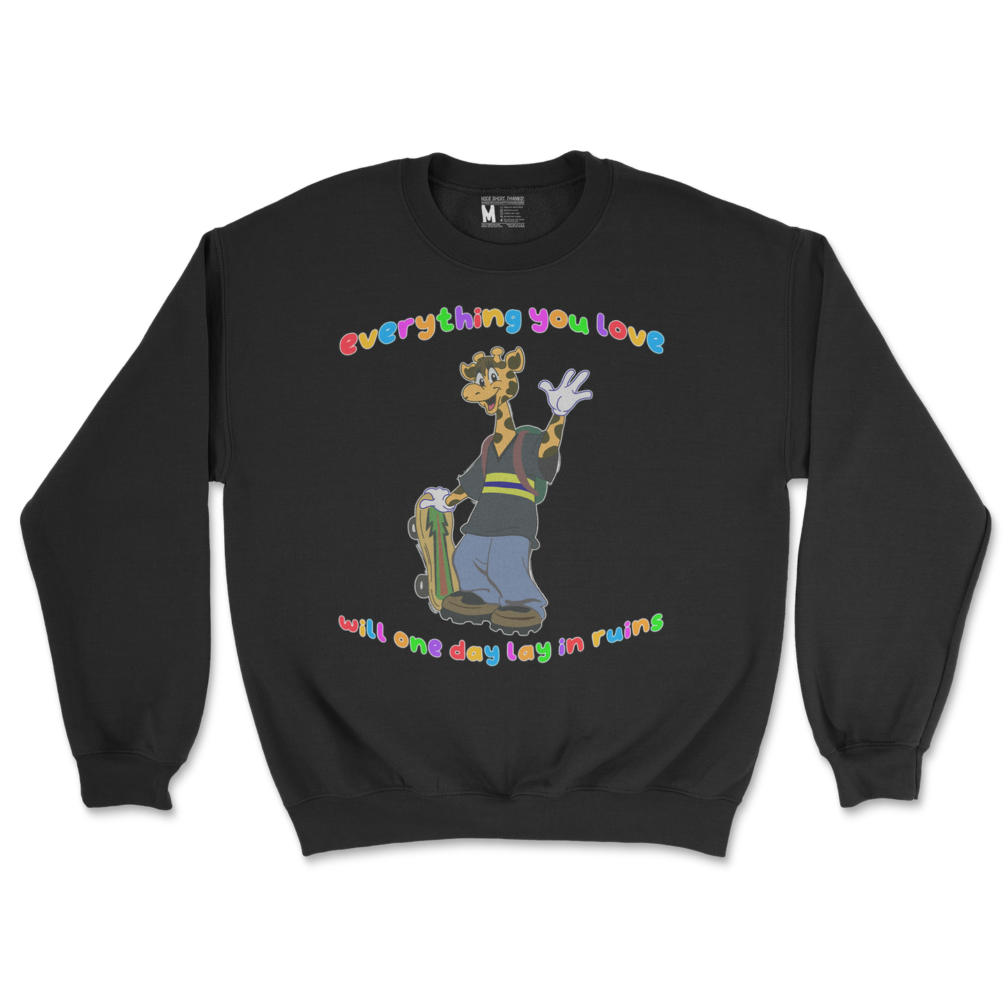 Gildan SoftStyle Crew Neck Jerry the Giraffe in Black