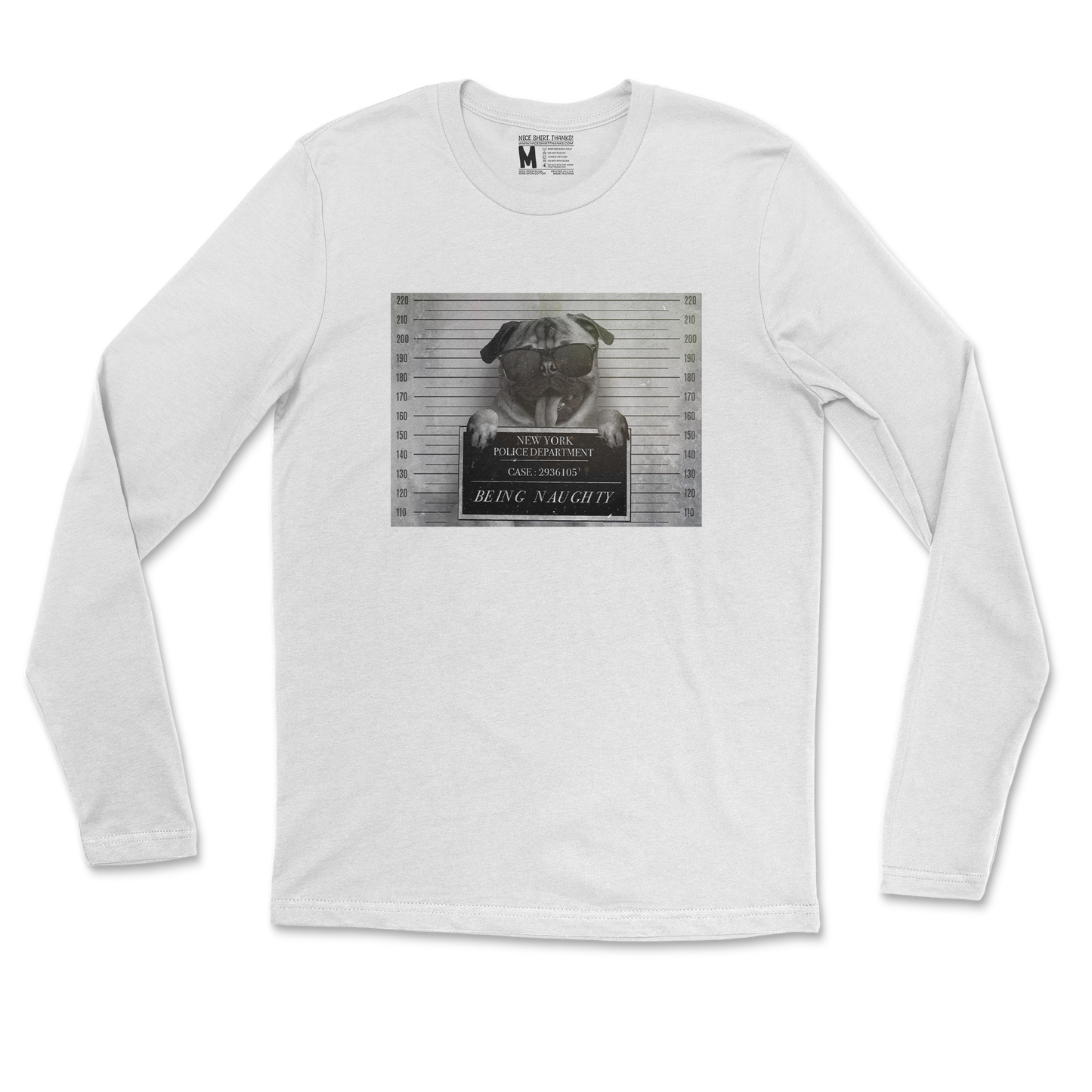 Gildan SoftStyle Long Sleeve Naughty Pug in White