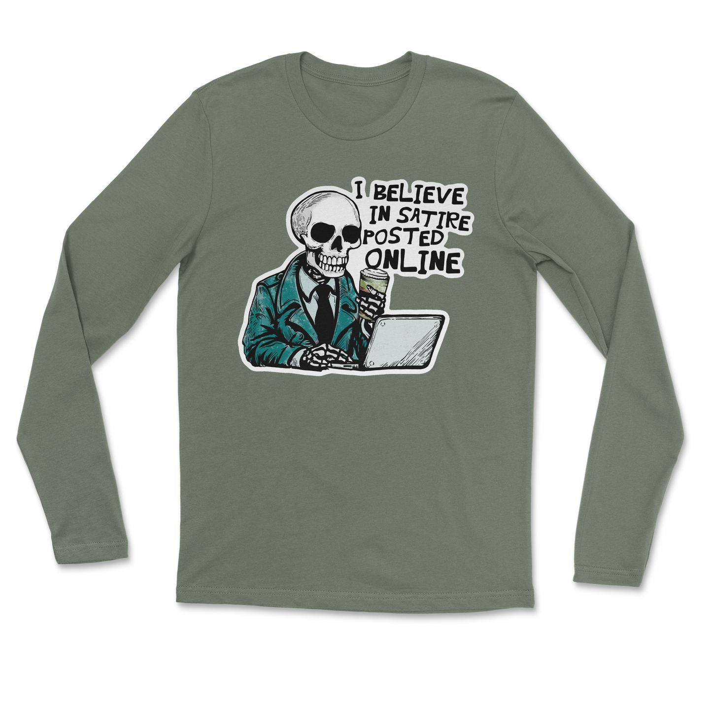 Heavy Blend Long Sleeve Believe in Satire in Military Green