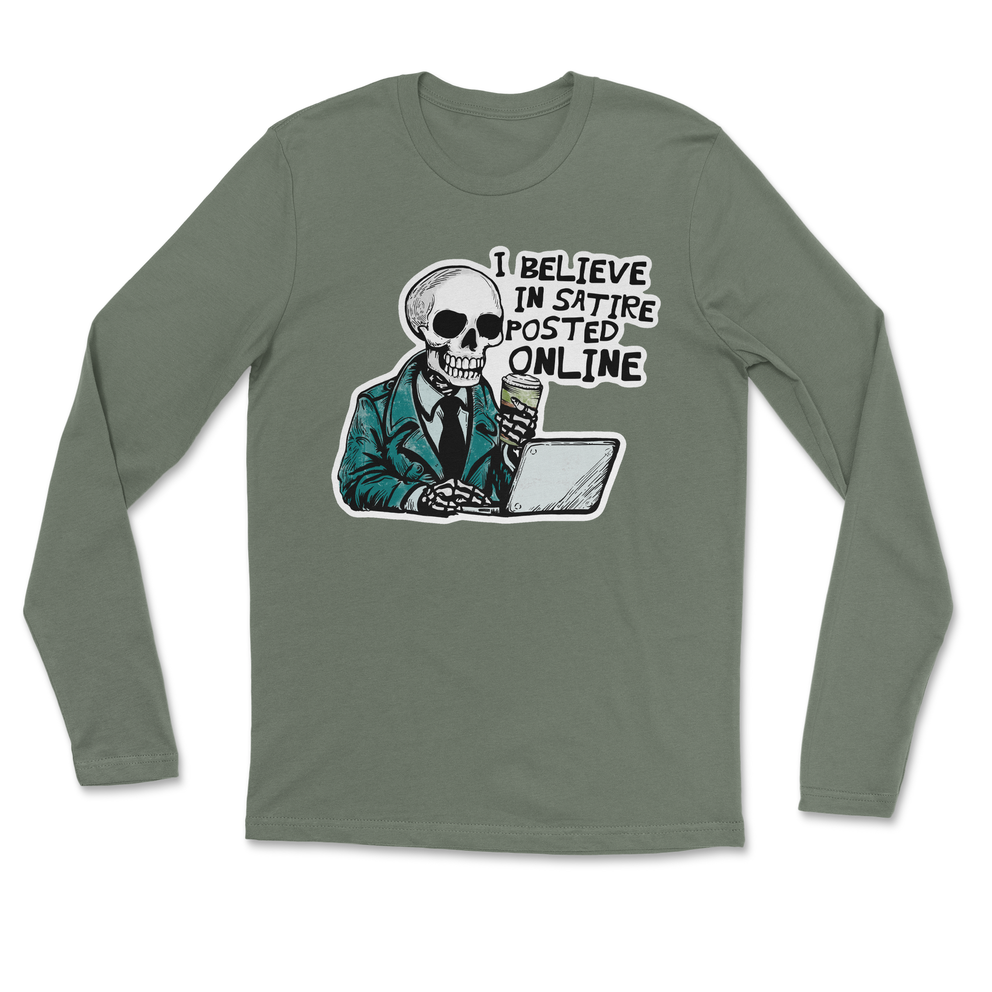 Heavy Blend Long Sleeve Believe in Satire in Military Green